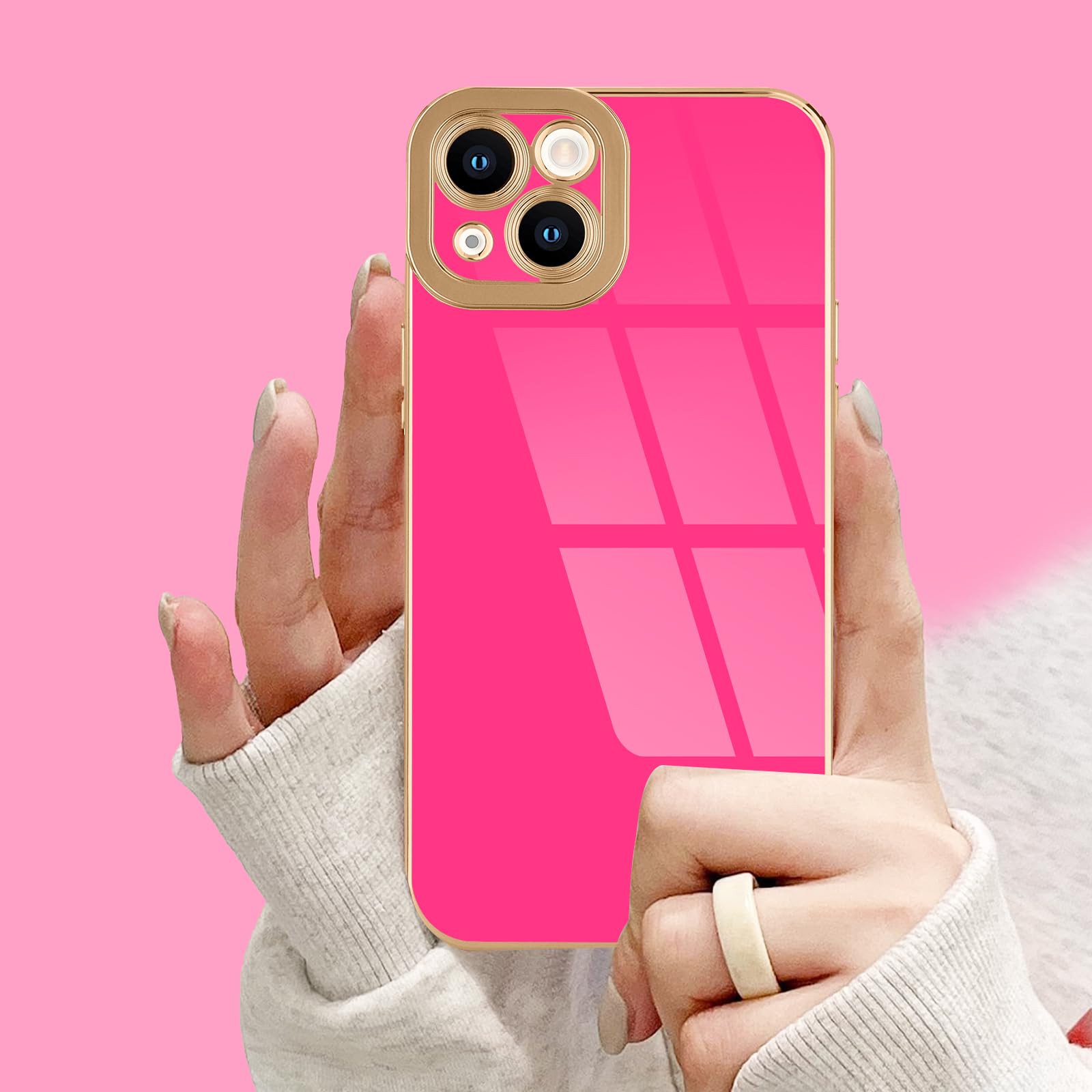 Lafunda For Iphone 14 Case Cute, Luxury Golden Edge Electroplated Case For Women Girls Soft Silicone Tpu Bumper Cover Full Camer