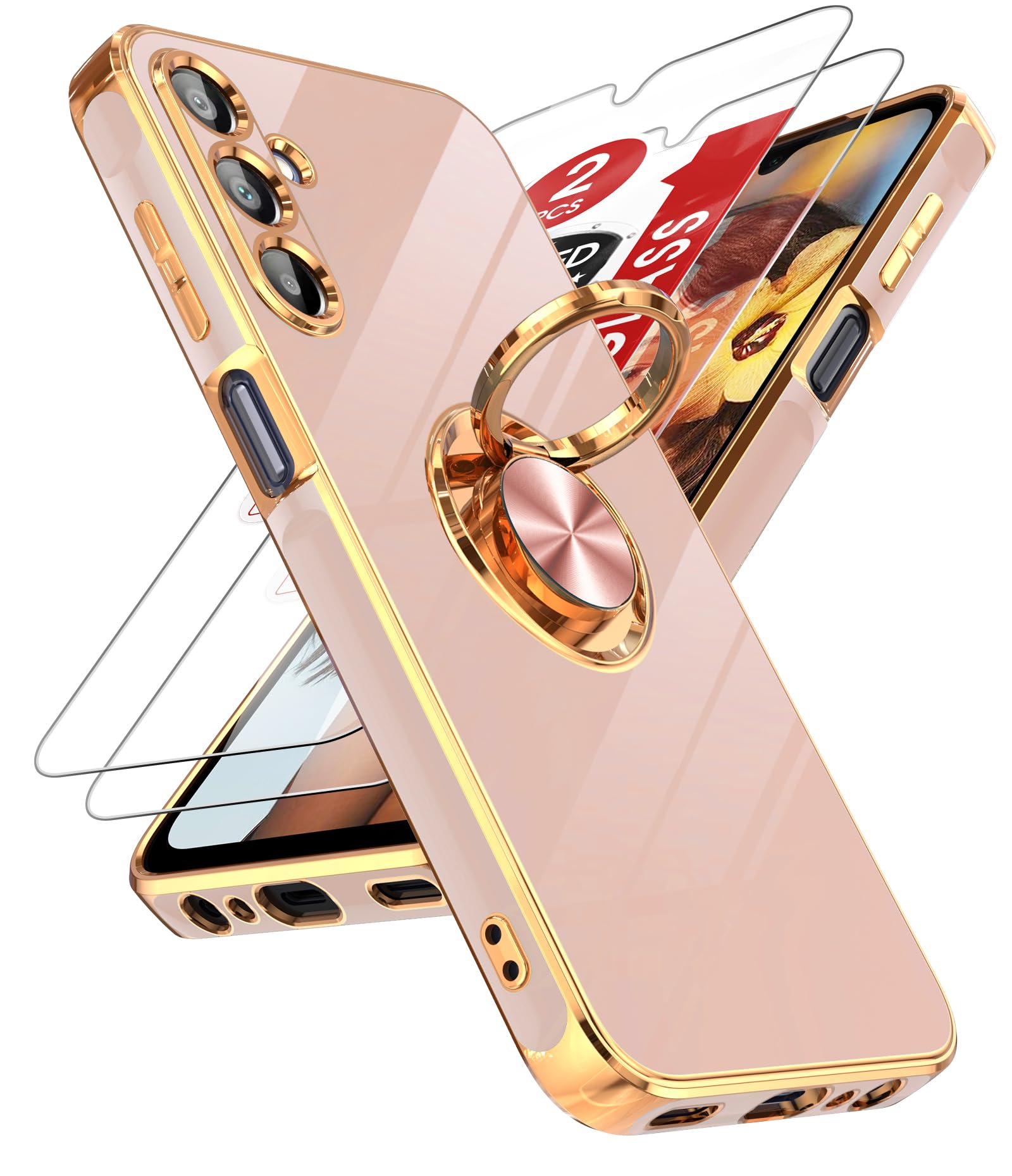 Leyi For Samsung Galaxy A15 Phone Case: With Tempered Glass Screen Protector [2 Pack] 360 Rotatable Ring Holder Magnetic Kicksta