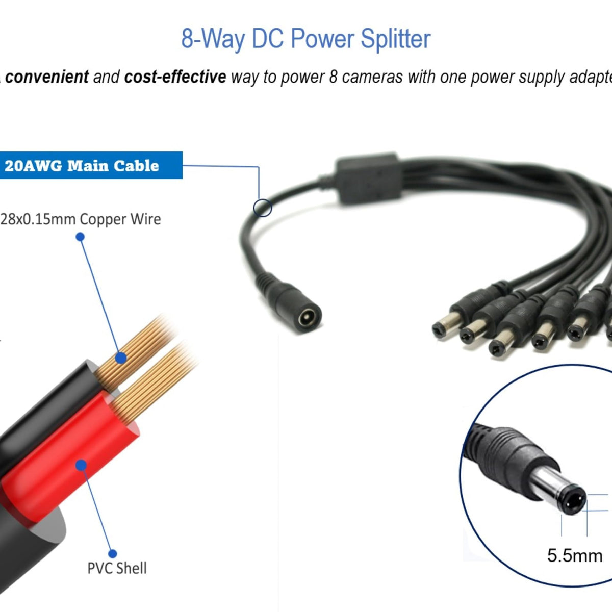 Soltech Security Camera Power Supply Adapter With 8 Way Power Splitter ...