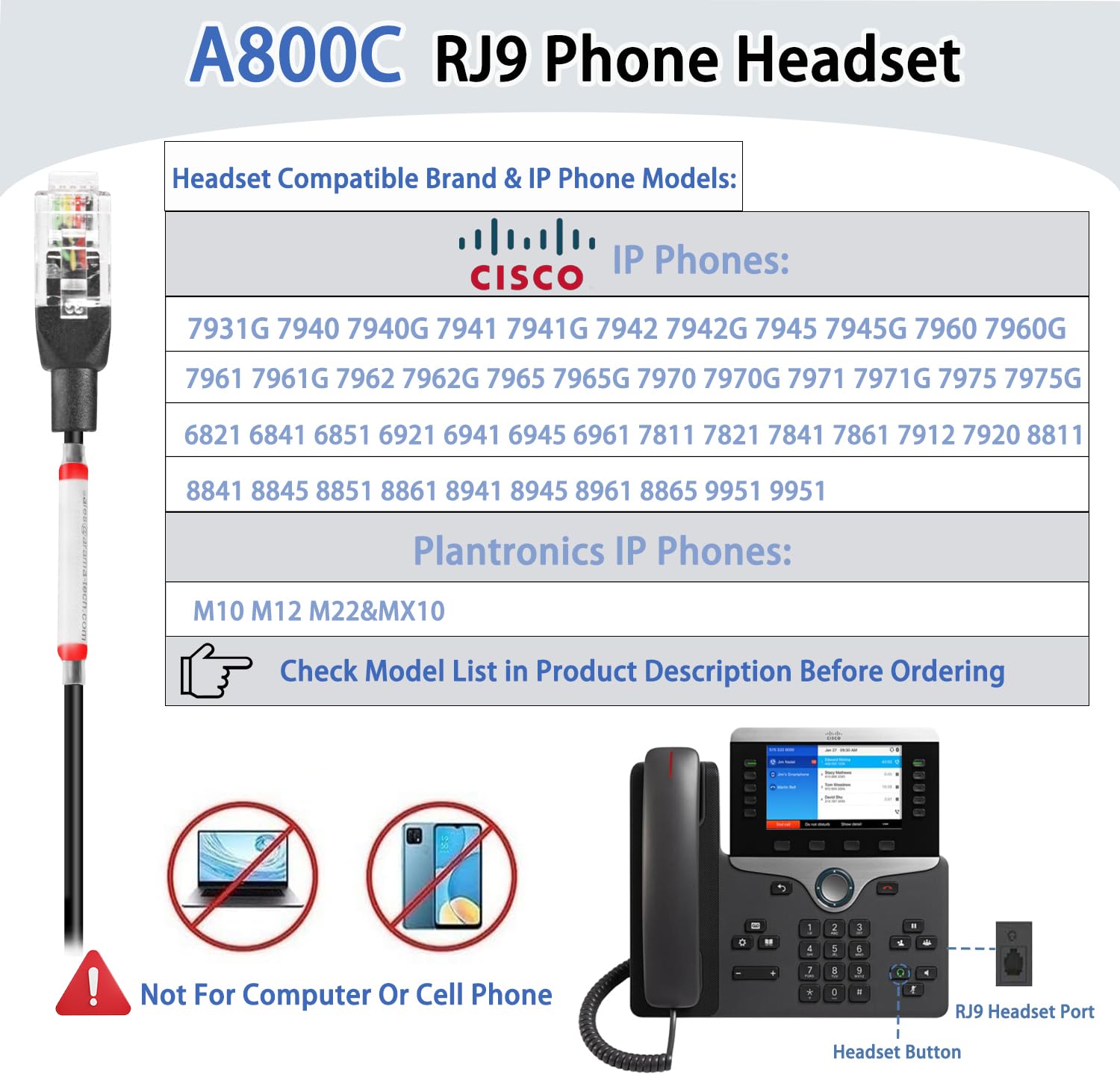 Arama Cisco Phone Headset With Noise Canceling Microphone Mute Switch Telephone Headset Compatible With Cisco Ip Phones: 6941, 7