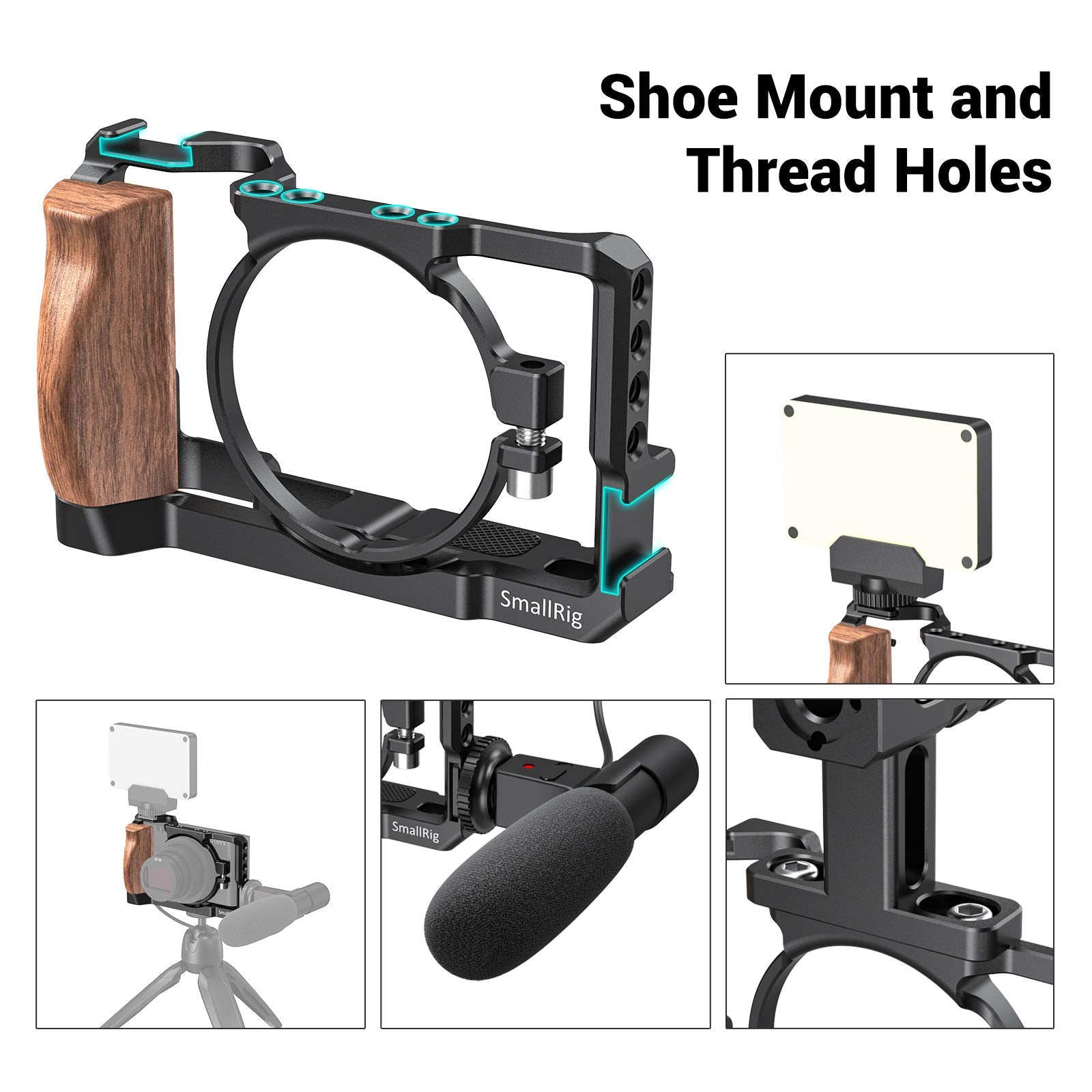 Smallrig Vlog Camera Cage For Sony Rx100 Vi And Rx100 Vii Camera (Fits Dsc-Rx100 M6 And Dsc-Rx100 M7 Camera) With Wooden Handle