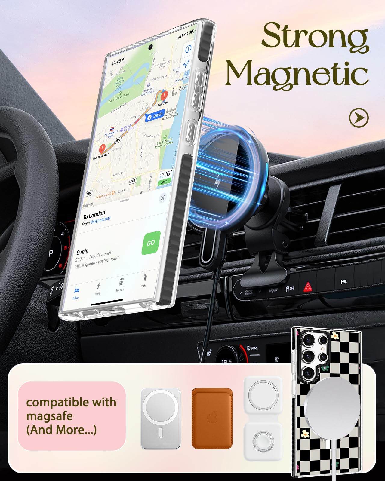 Lotadilo Cute Case For Samsung Galaxy S25 Ultra For Women Girls - Funny Plaid Flower Design Compatible With Magsafe Magnetic Rin