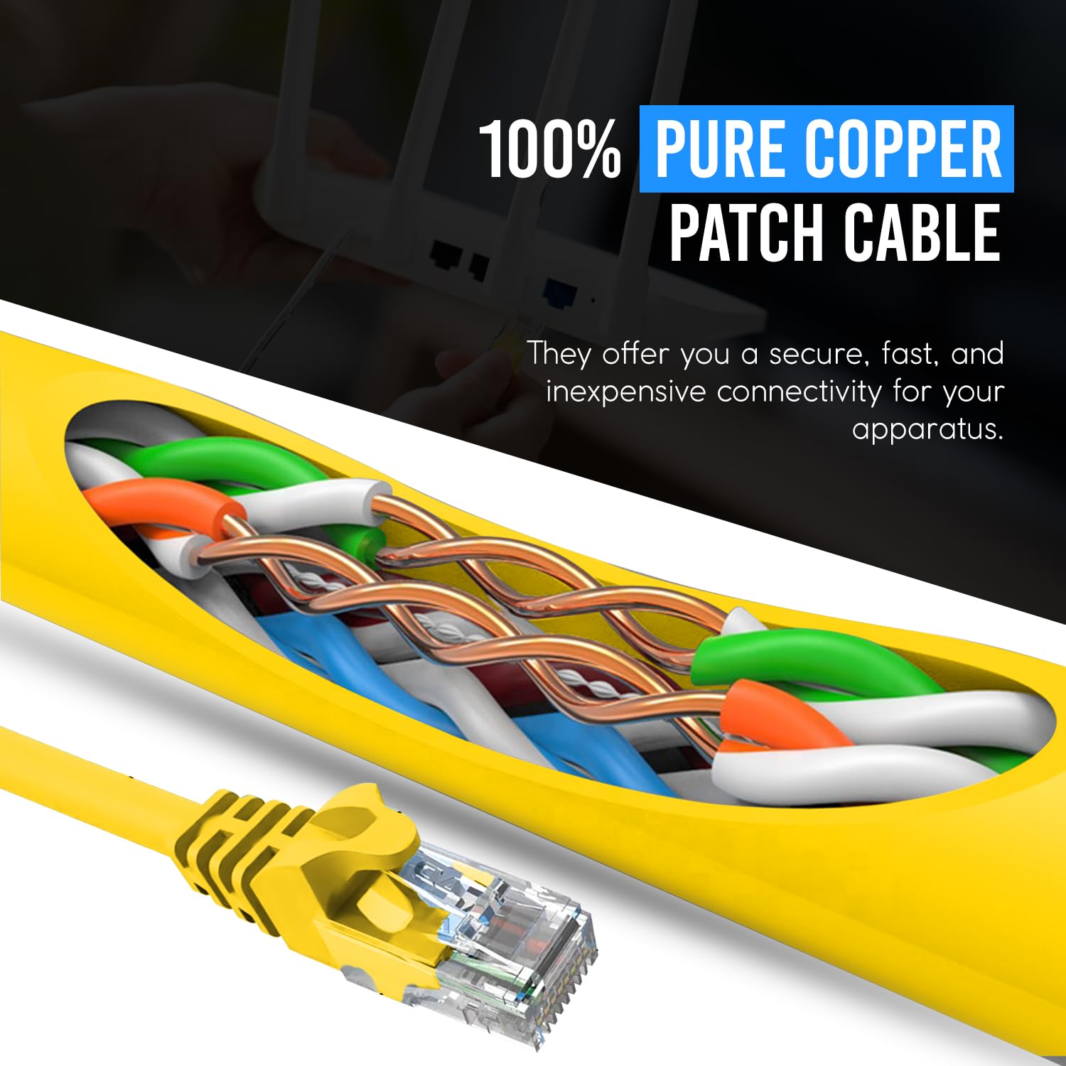 Newyork Cables Cat6 Ethernet Patch Cable 5 Ft (10 Pack), Snagless Cat6 Patch Cables For Data Centers, 10Gbps, 550Mhz Ethernet Cord, Bare Copper Network Patch Cables For Home And Enterprise  Yellow