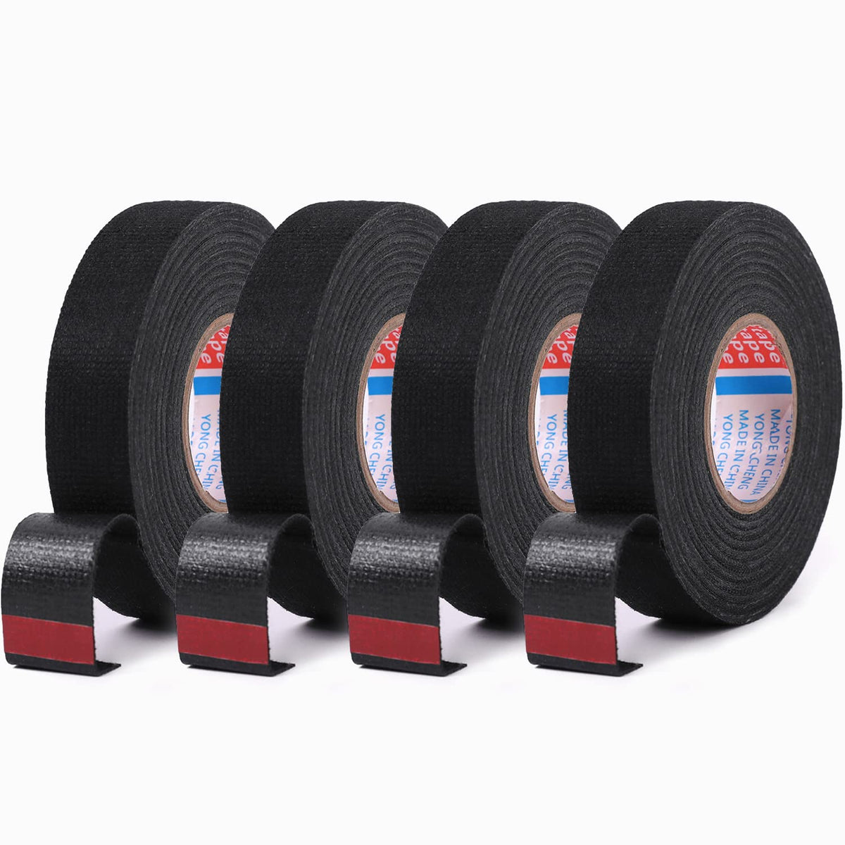 Hstech Wire Harness Cloth Tape, 3/4 Inch By 50 Foot (4 Rolls), Speaker Wiring Harness Cloth Tape, Black Adhesive Fabric Tape, Fo