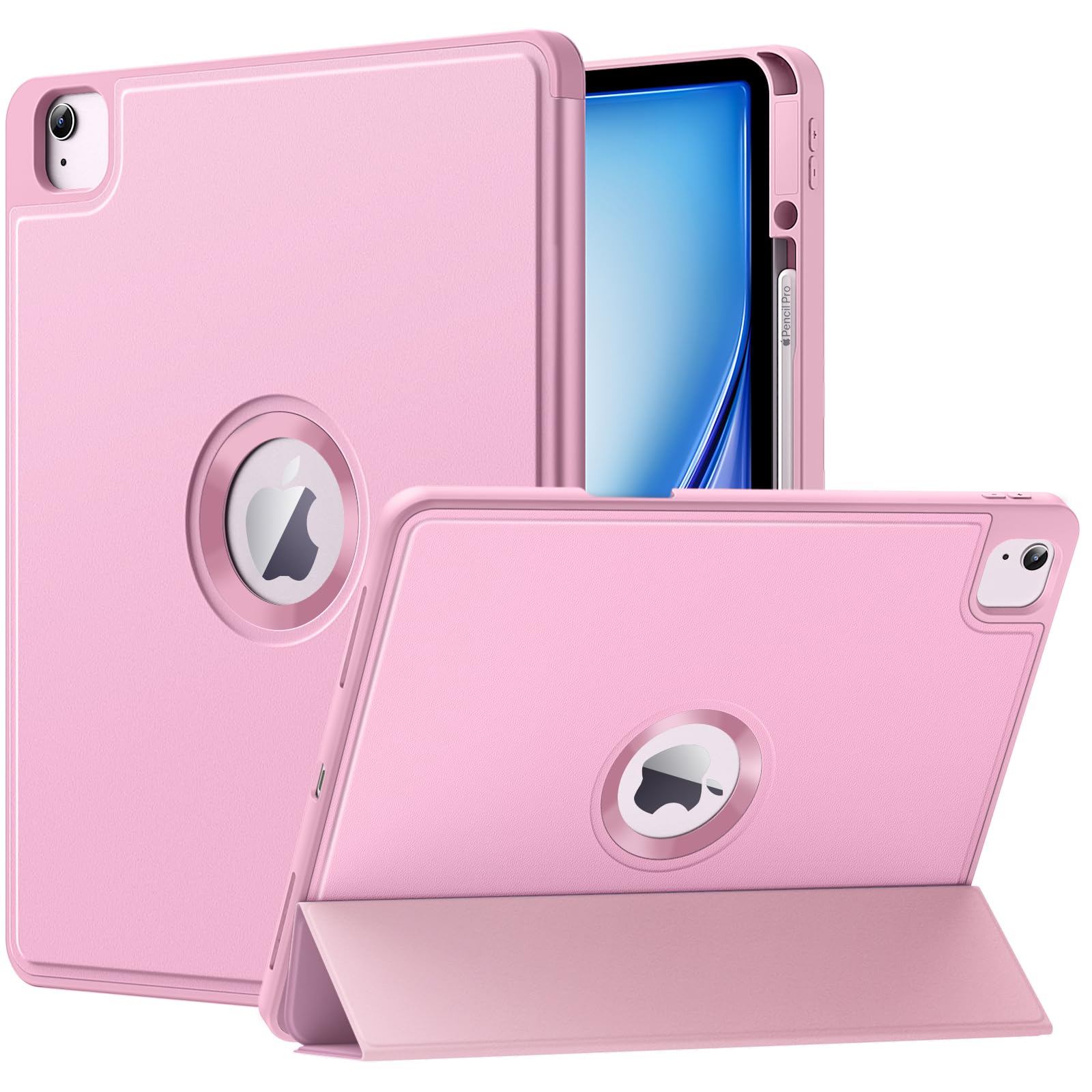 MoKo for iPad Air 13 Inch Case M2 2024/ iPad Pro 12.9 Case (6th/5th Gen 2022/2021) with Pencil Holder, Smart Protective Cover for iPad Air 13 inch with Back Trifold Stand, Auto Wake/Sleep, Light Pink