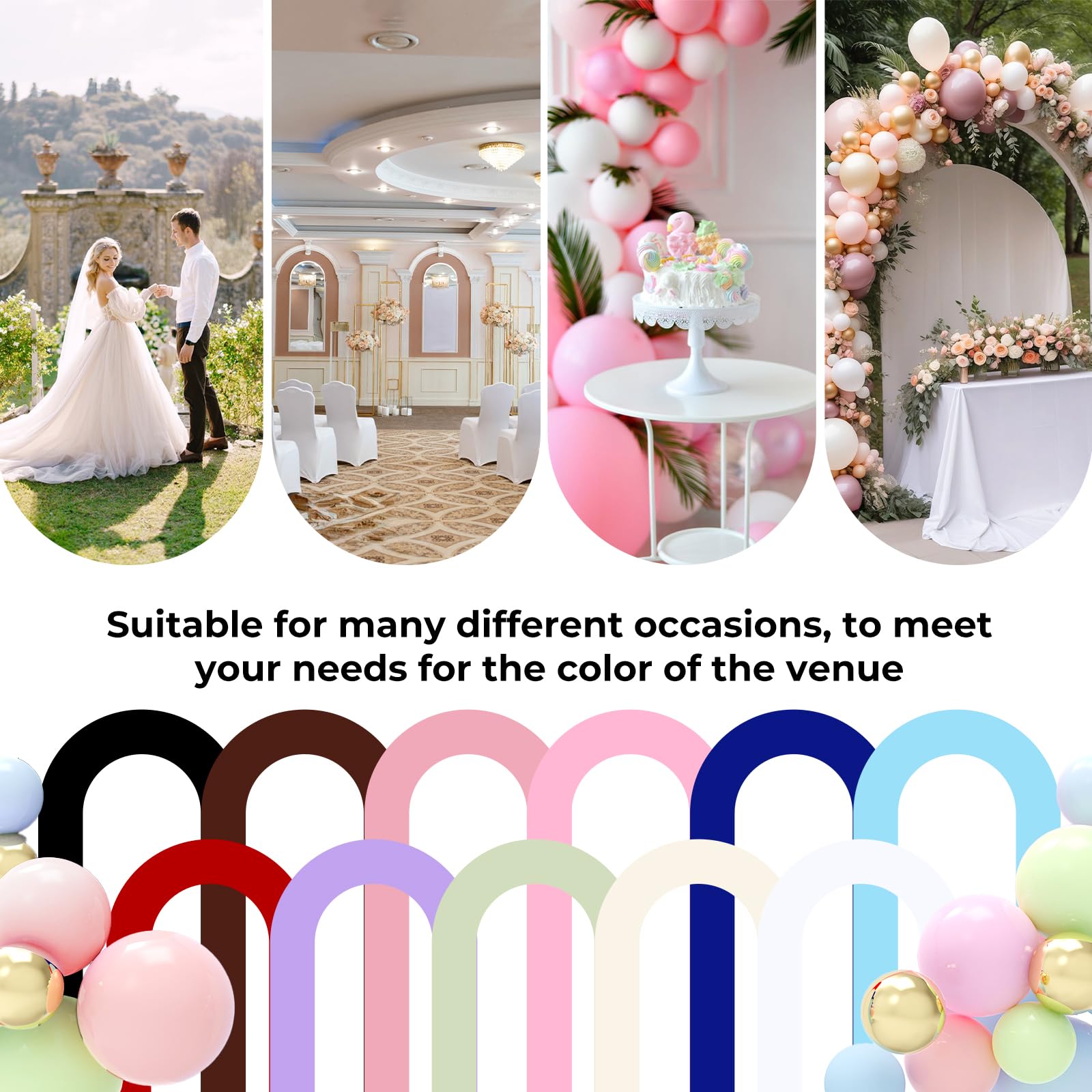 Babenest 7.2Ft Spandex Open Arch Backdrop Cover, Fitted Double Sided U Shaped Wedding Arch Cover, Round Top Chiara Stand Cover F