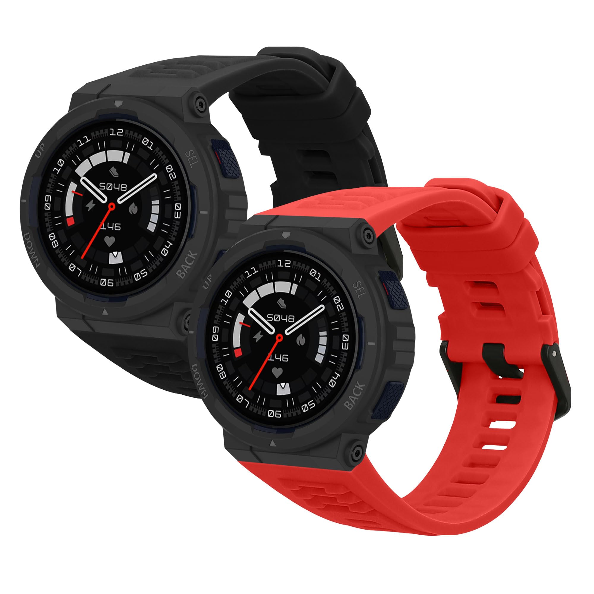 kwmobile Straps Compatible with Amazfit Active Edge (A2212) Straps - 2x Replacement Silicone Watch Bands - Black/Red