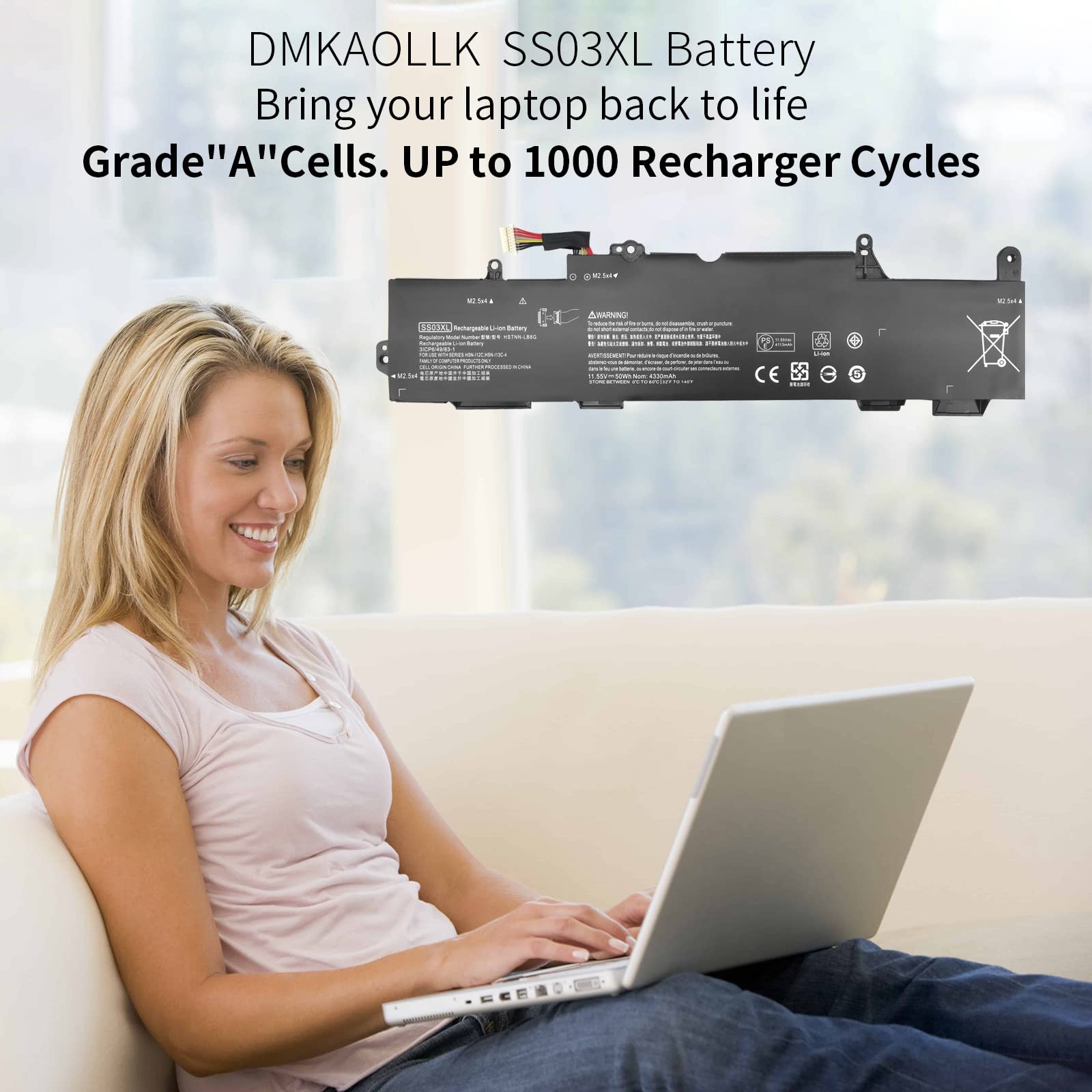 DMKAOLLK SS03XL Laptop Battery for HP EliteBook 840 G5 730 735 740 745 830 846 G5 735 745 830 840 G6 ZBook 14U G5 G6 Li-ion 11.55V 50Wh Black