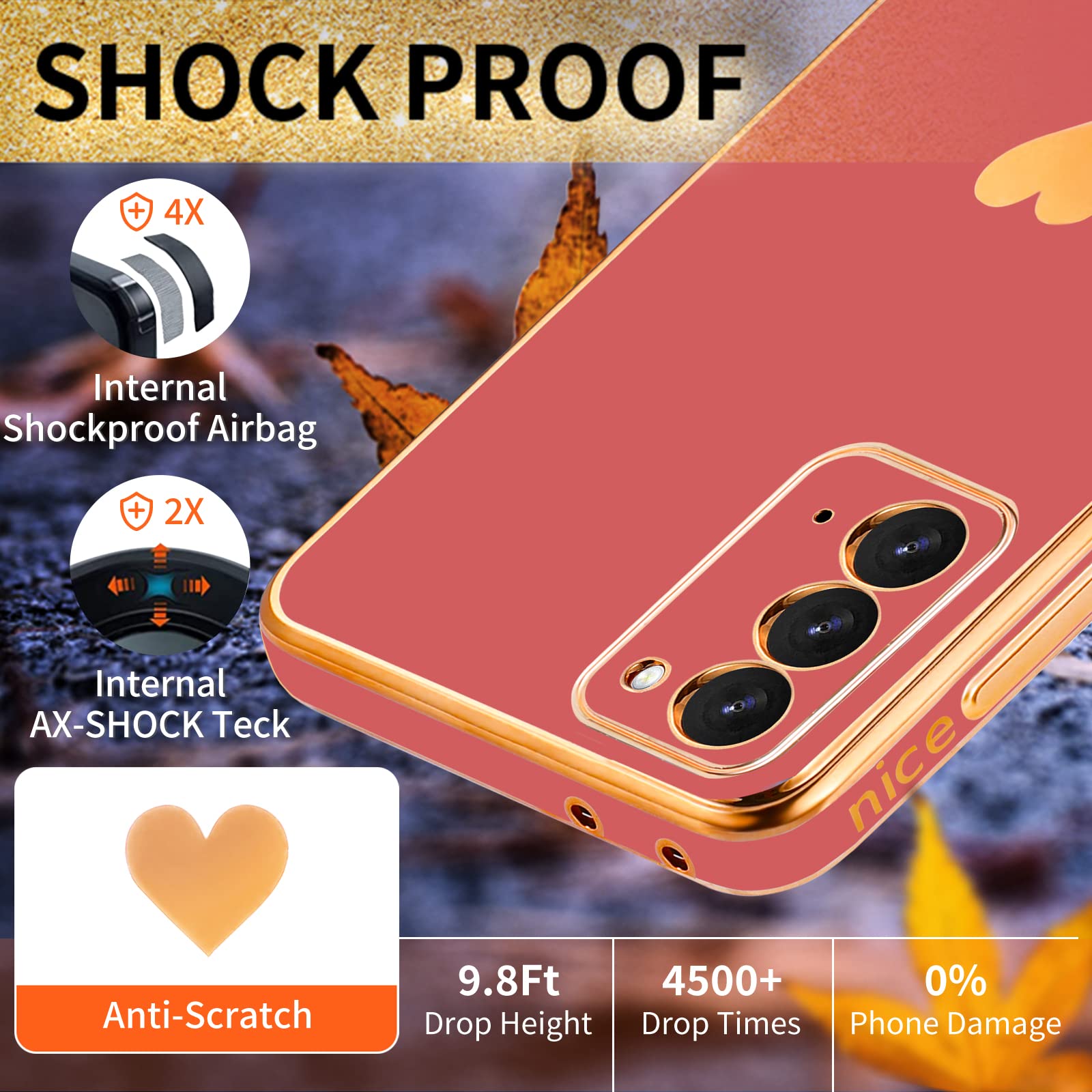 Shorogyt (3In1 Heart Case For Samsung Galaxy Note 20 5G/4G 6.7 Inch Women Cute Aesthetic Love Hearts Pattern Girls Red Gold Luxu