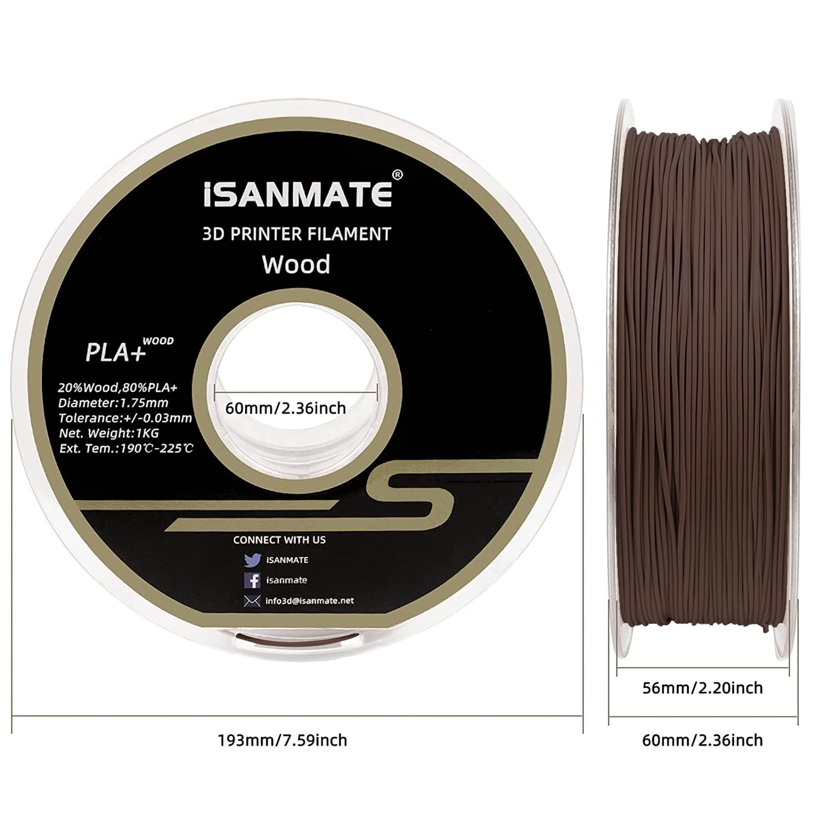 Isanmate Wood Pla Filament, Sandal Wood Filament 1.75Mm, 3D Printer Filament 1 Kg Spool (Update 20% Real Wood Fiber)