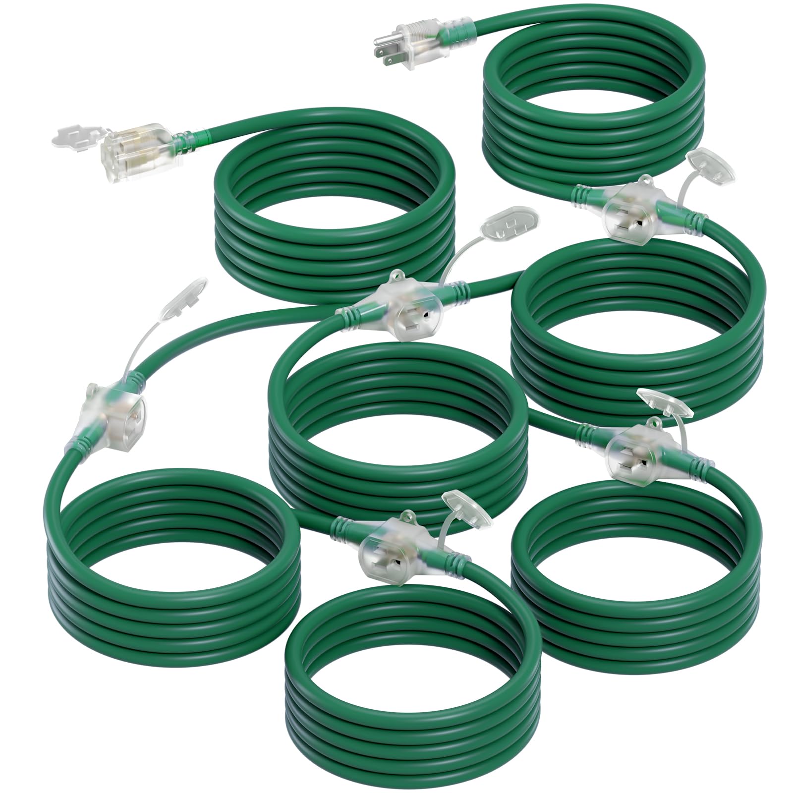 Addlon 50Ft Outdoor Extension Cord With Mutil Outlets Evenly Spaced 6 Outlets 16/3 Sjtw Weatherproof Power Cable For Indoor Outd