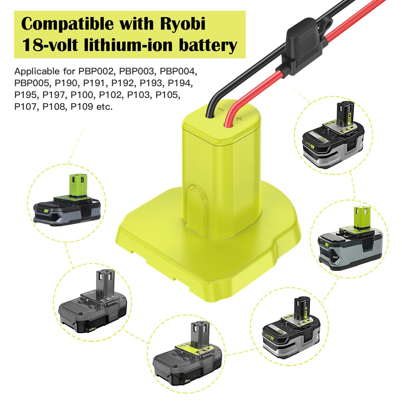 Koezeoi 2 Pack Power Wheels Adapter For Ryobi 18V Battery, Converter Kit With Fuses & Wire Terminals & 12Awg Wire, Power Connect