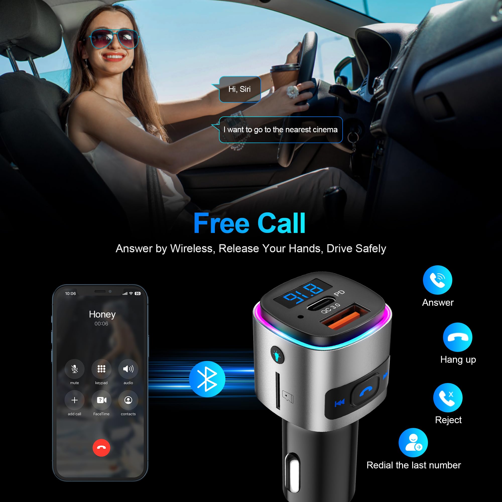 (Upgraded Version) Fm Transmitter Bluetooth, Sonru Bluetooth Car Adapter [Pd 30W & Qc3.0 18W], Wireless Fm Radio Transmitter, Ha