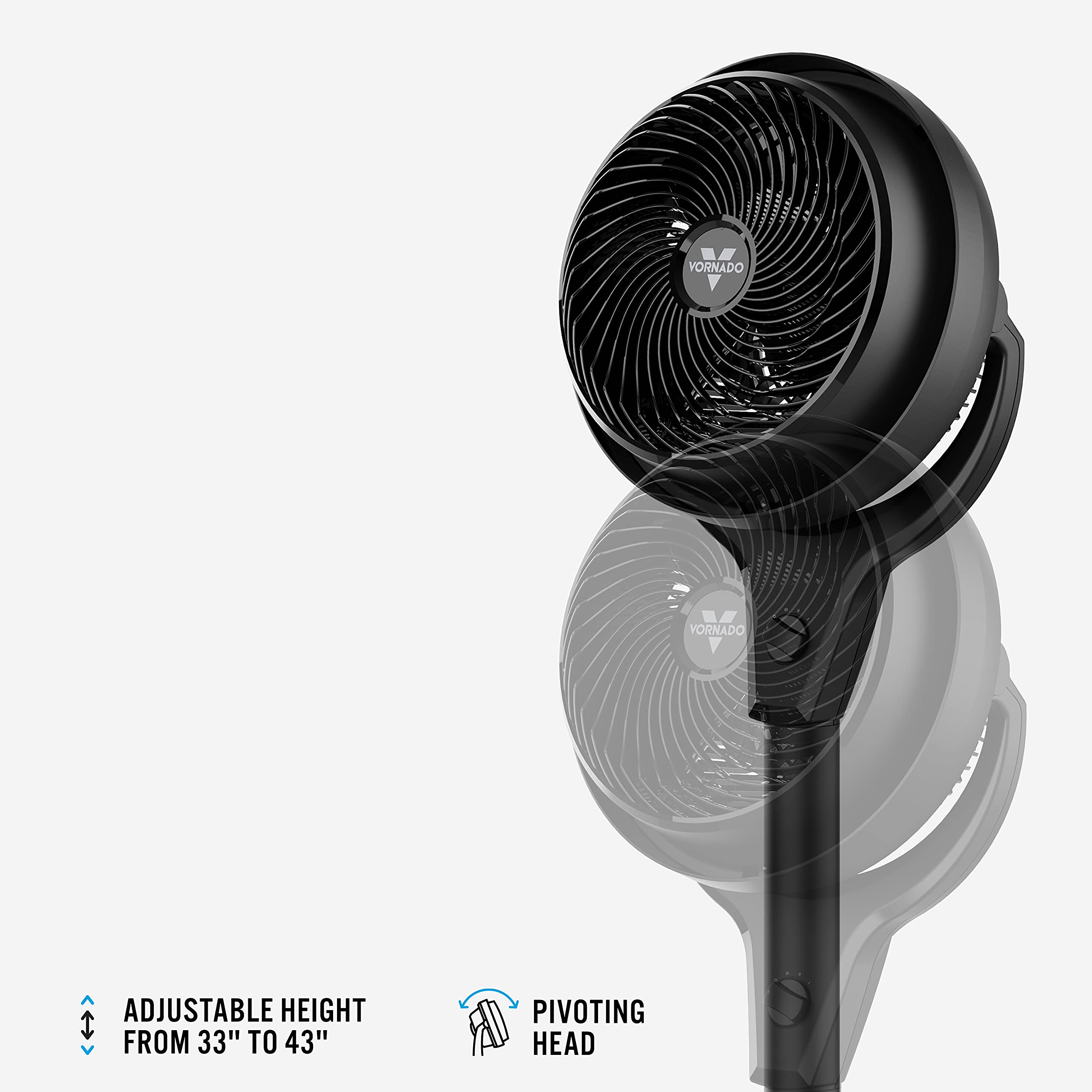 Vornado 602 Whole Room Air Circulator Pedestal Fan With 3 Speeds, Adjustable Height, Personal, Black