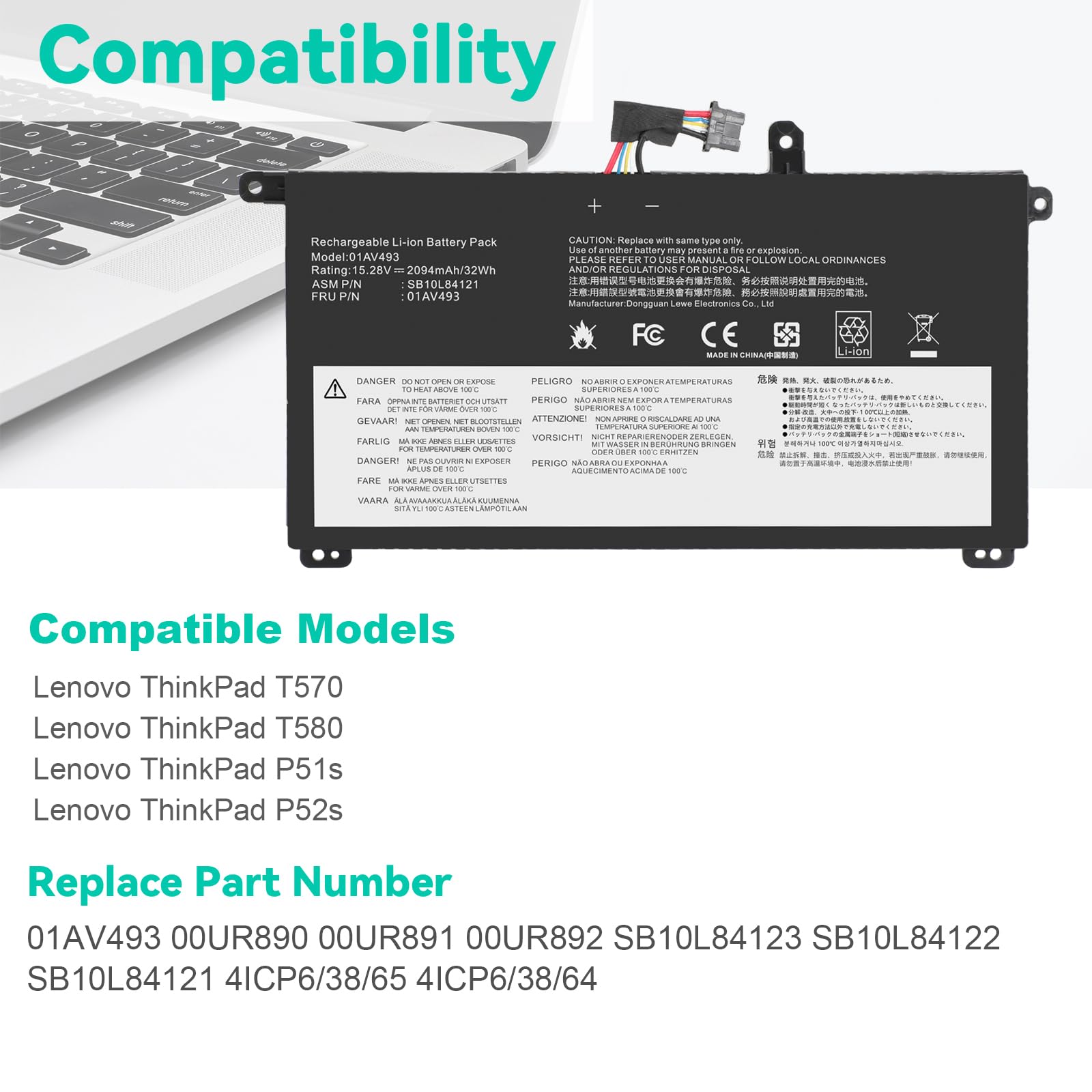 Fancy Buying 00Ur891 00Ur892 01Av493 Laptop Battery Replacement For Thinkpad T570 T580 P51S P52S Series 00Ur890 00Ur892 Sb10L841