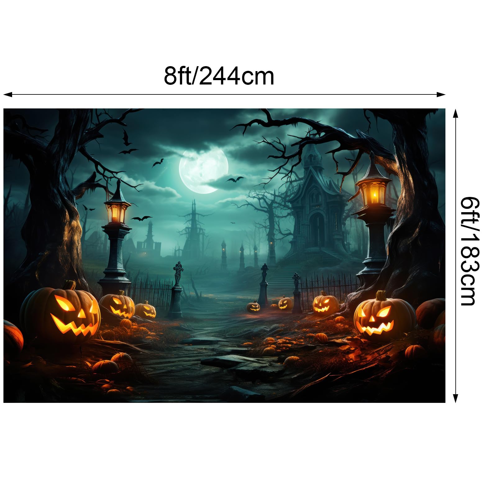 Peryiter 8 X 6 Ft Halloween Backdrop For Photography Horror Moon Night Pumpkin Photo Background Party Decorations Photo Props
