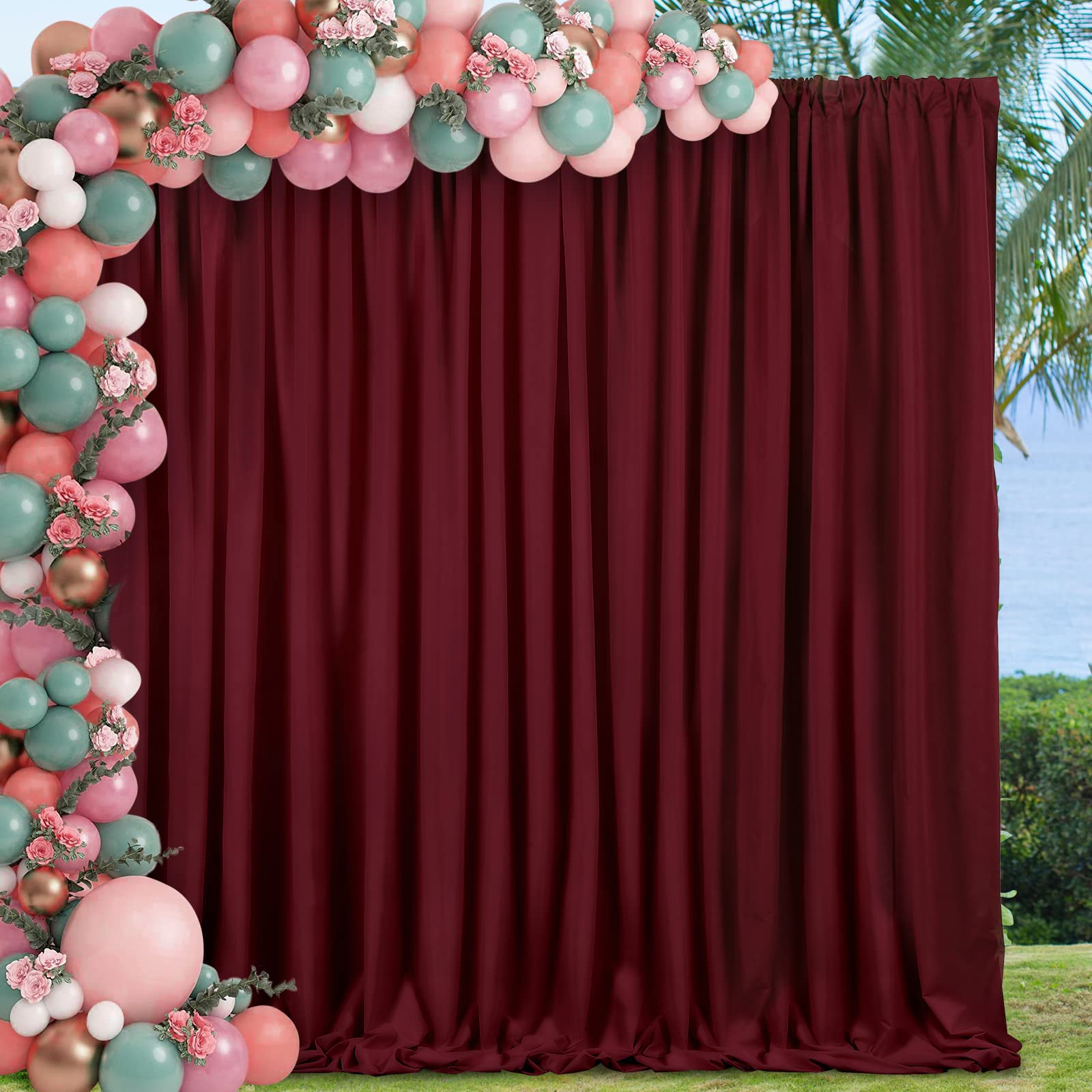Burgundy Backdrop Curtains 2 Panel 5Ft X 10Ft Backdrop For Wedding Birthday Party 10Ft X 10Ft