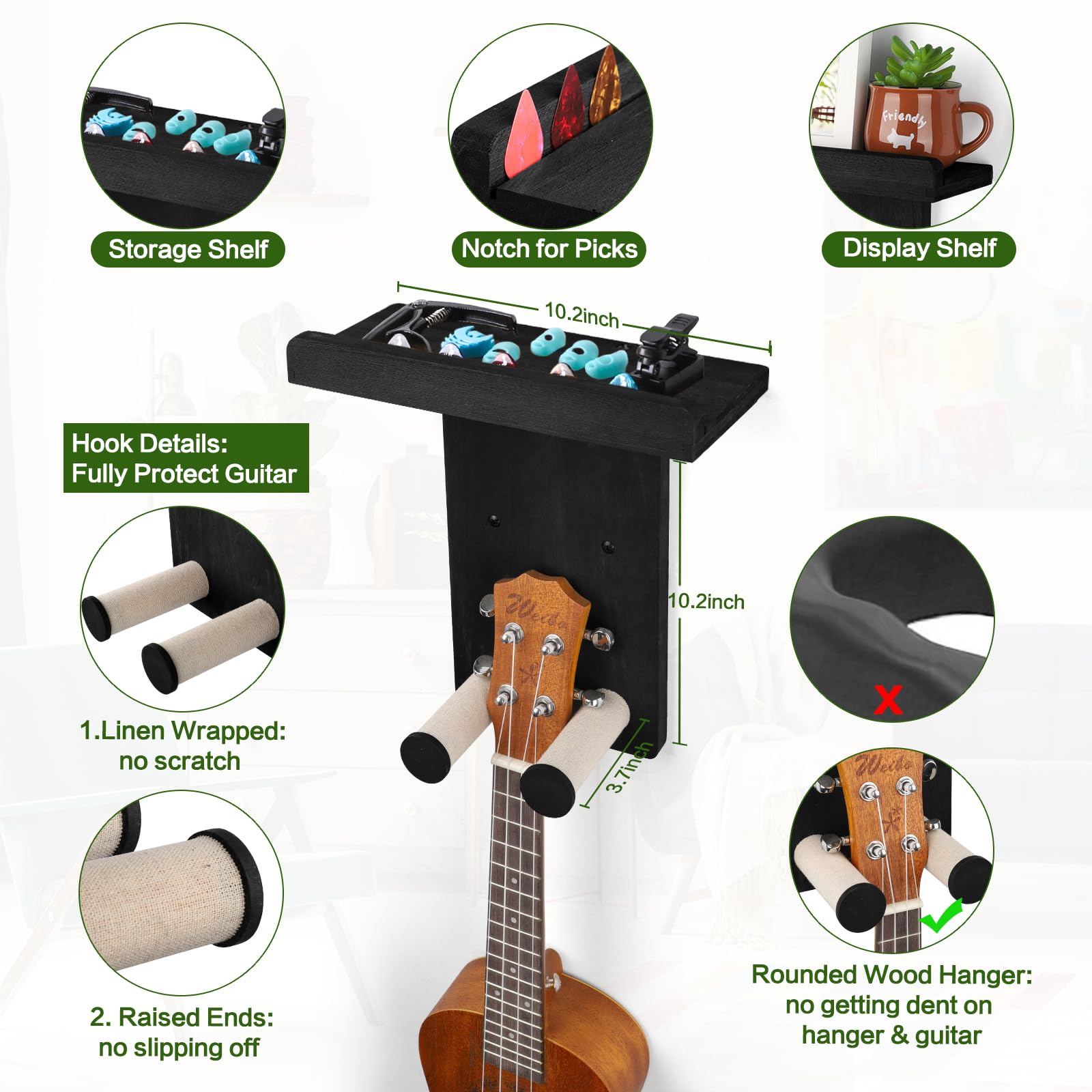 Keebofly Guitar Wall Mount Guitar Wall Hangers,Single Pack,Guitar Stand Wall With Pick Holder Guitar Rack For Acoustic Or Electr