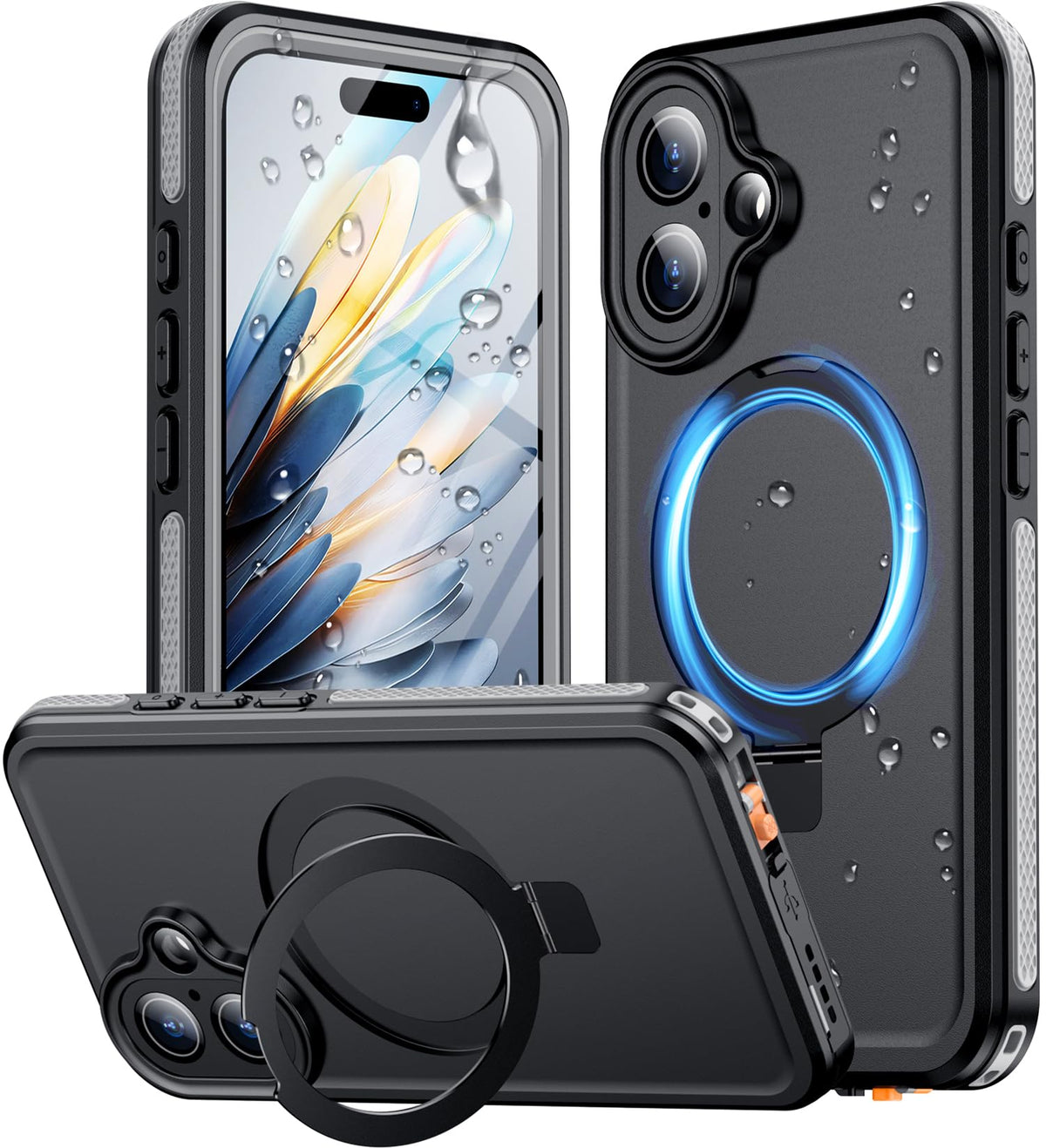 Temdan Magnetic For Iphone 16 Case Waterproof, [Built In Ring Invisible Stand & Screen Protector][Ip68 Underwater][Dropproof][Du