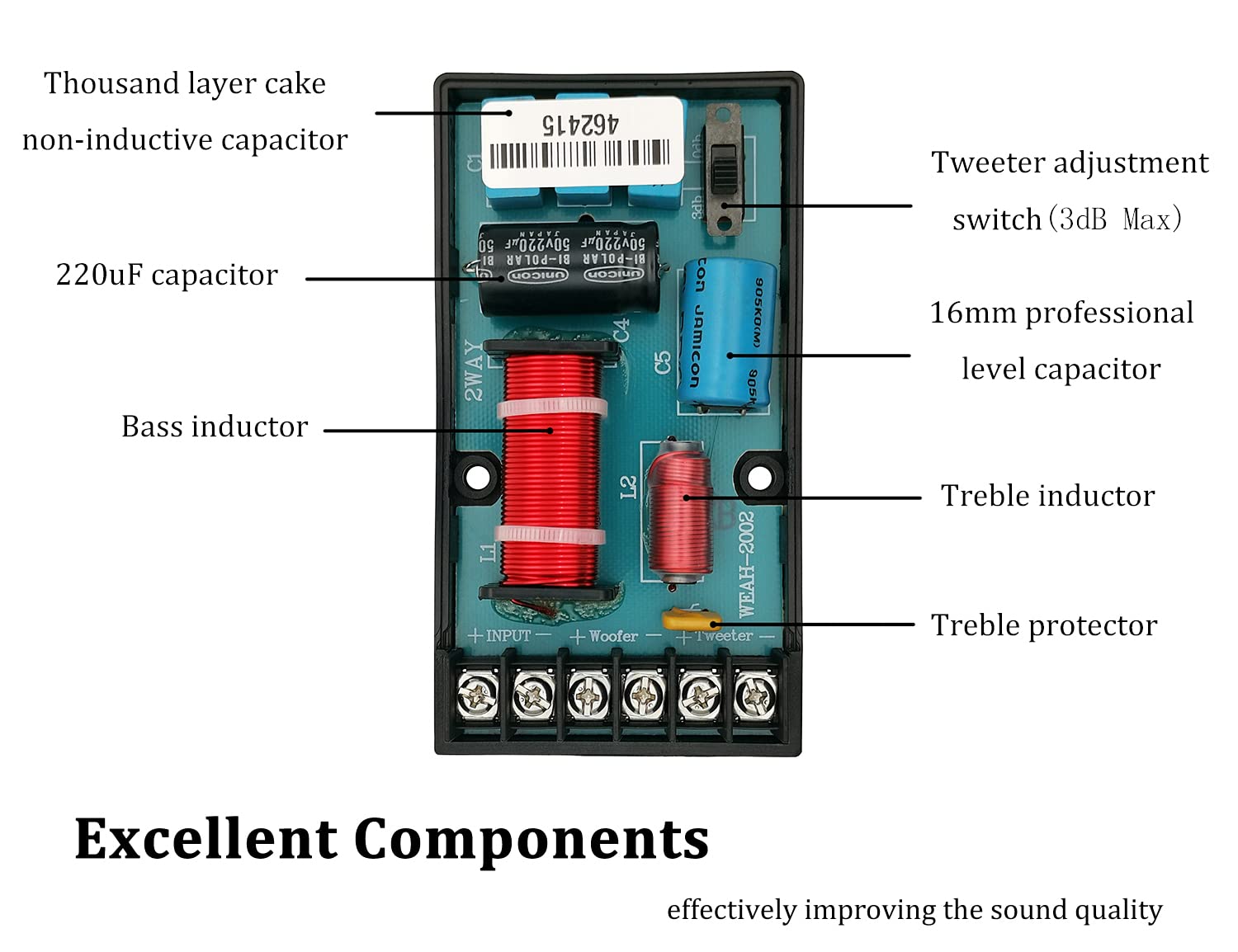 Hiqltyla 2 Way Speaker Crossover For Car Audio, Weah 2002, 220 Watts 2/4 / 6 Ohm Passive Crossover For Car Audio Tweeter   2 Pac
