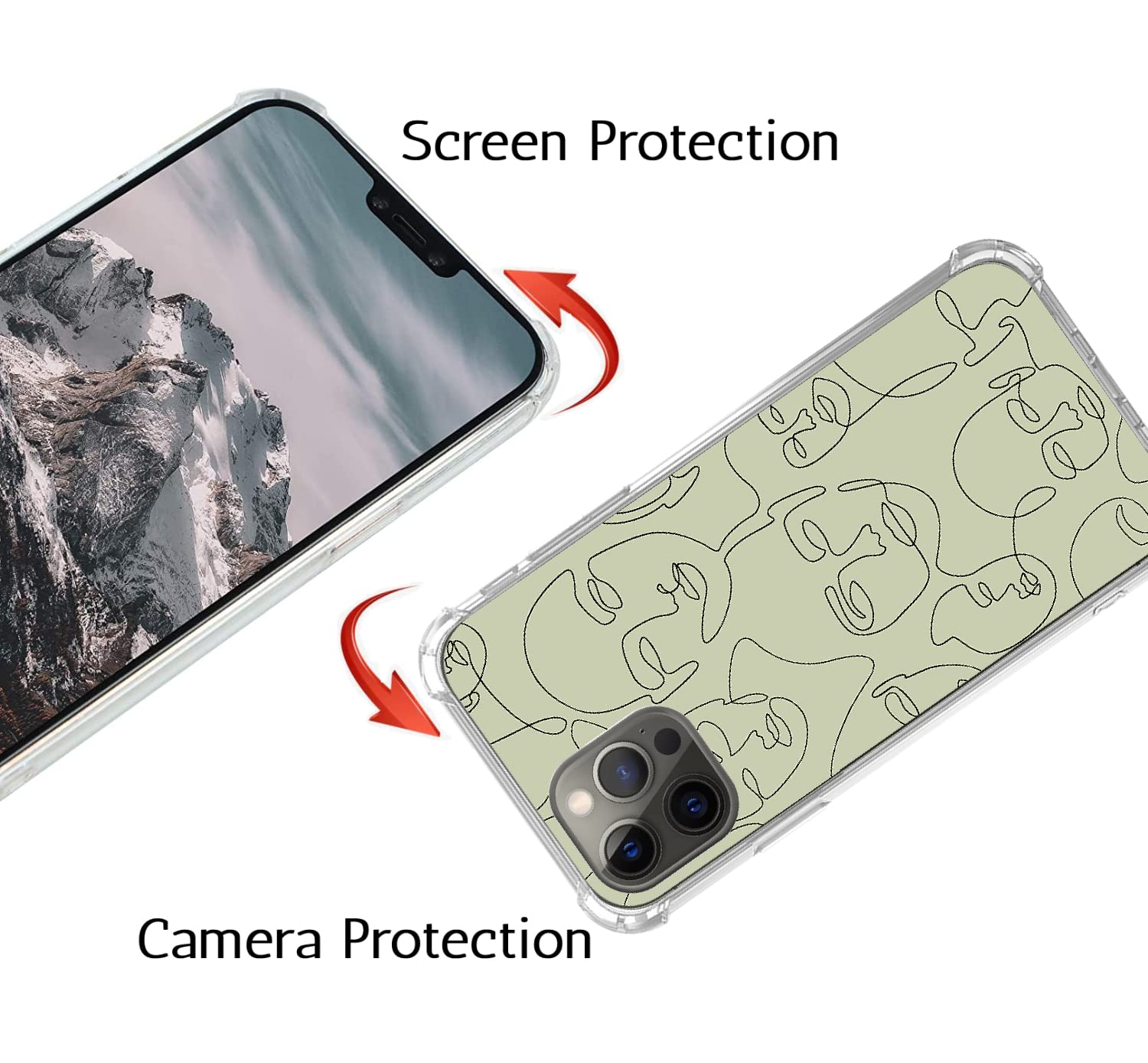 WidofvSpky iPhone 12/12 Pro One Line Art Face Green Soft TPU Phone Case