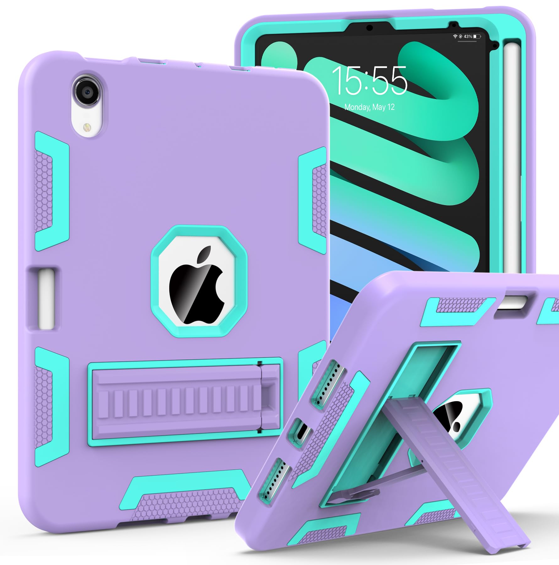 CCMAO for iPad mini 7 A17 Pro Case, iPad mini 6 Case with Pencil Holder and Kickstand, Heavy Duty Shockproof Hybrid Three Layer 