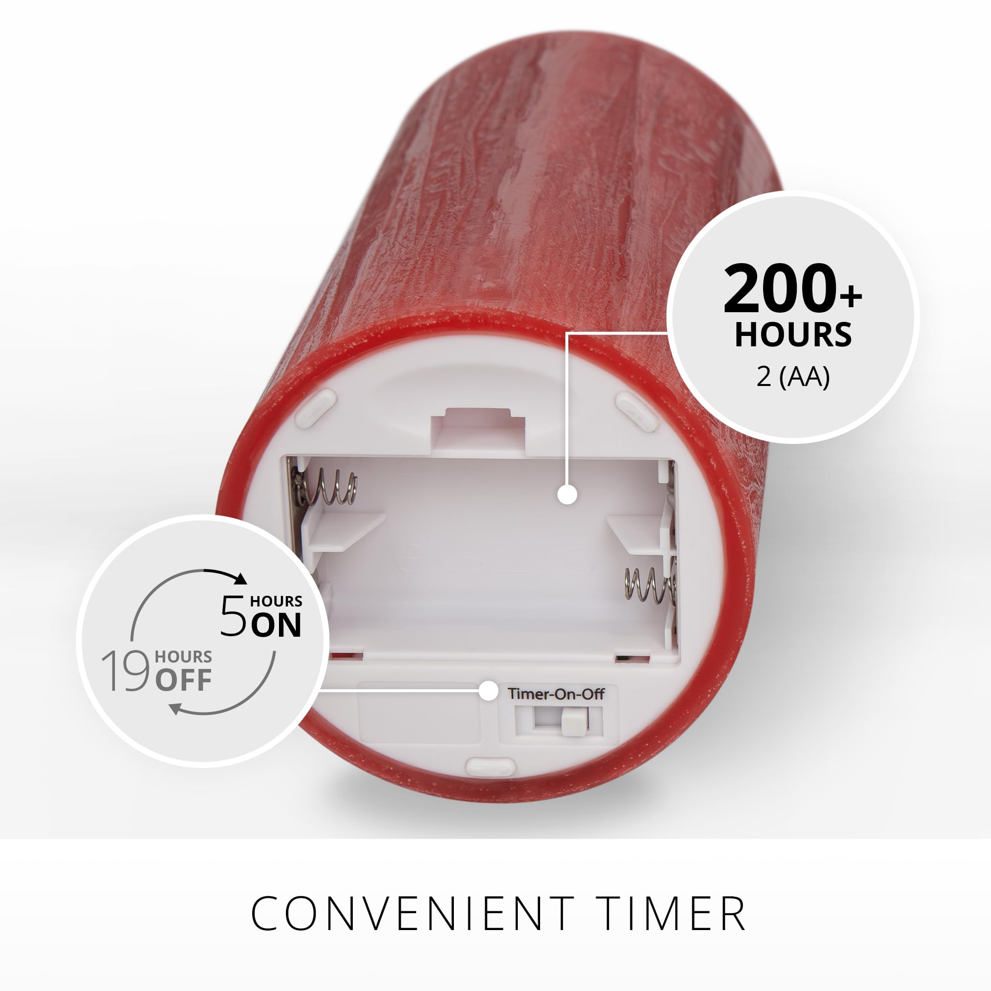 Luminara Selenite Looking Flameless Candle, Holiday Red 3'' X 6.5'', Battery Operated Real Wax Moving Flame Led Pillar W/Timer,