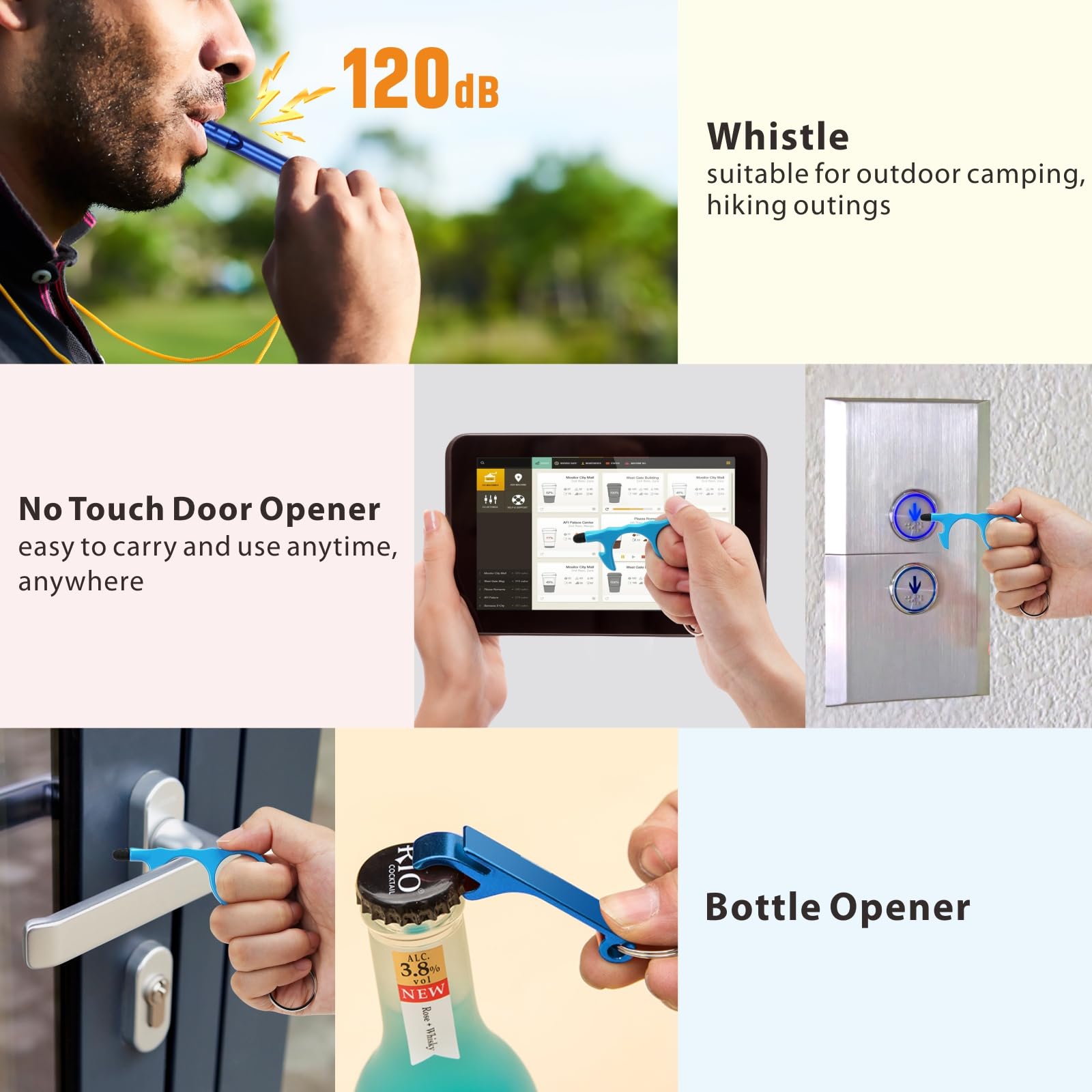 Personal Alarm, Funseeya Keychain Accessories With Personal Sound Siren, Cute Pom Pom, Locking Carabiner Clip And Whistle