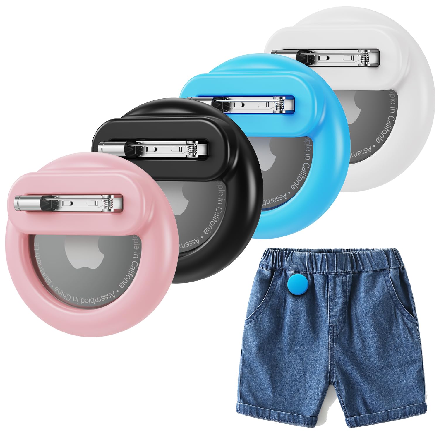 4 Pack Mini Airtag Holder For Kids, Silicone Hidden Airtag Holder With Safety Pin For Clothes, Gps Tracker Case Clip Compatible With Apple Air Tag (Sky Blue, Pink, Black, White)