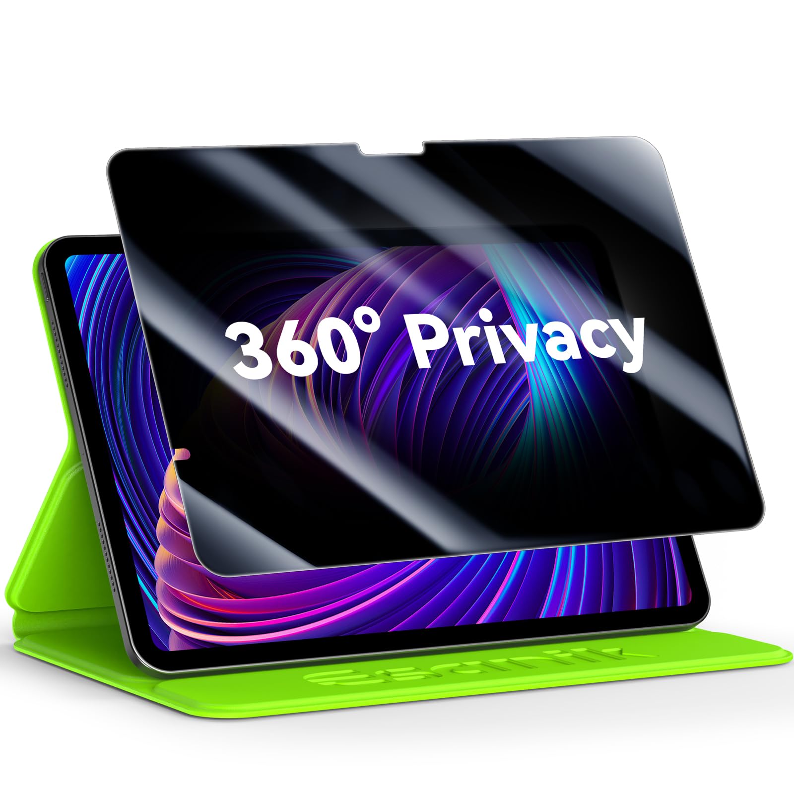 Esanik 360 Degree 4 Way Anti Spy For Ipad Air 11 Inch M2 (2024) Privacy Screen Protector Tempered Glass, Installation Frame, 9H