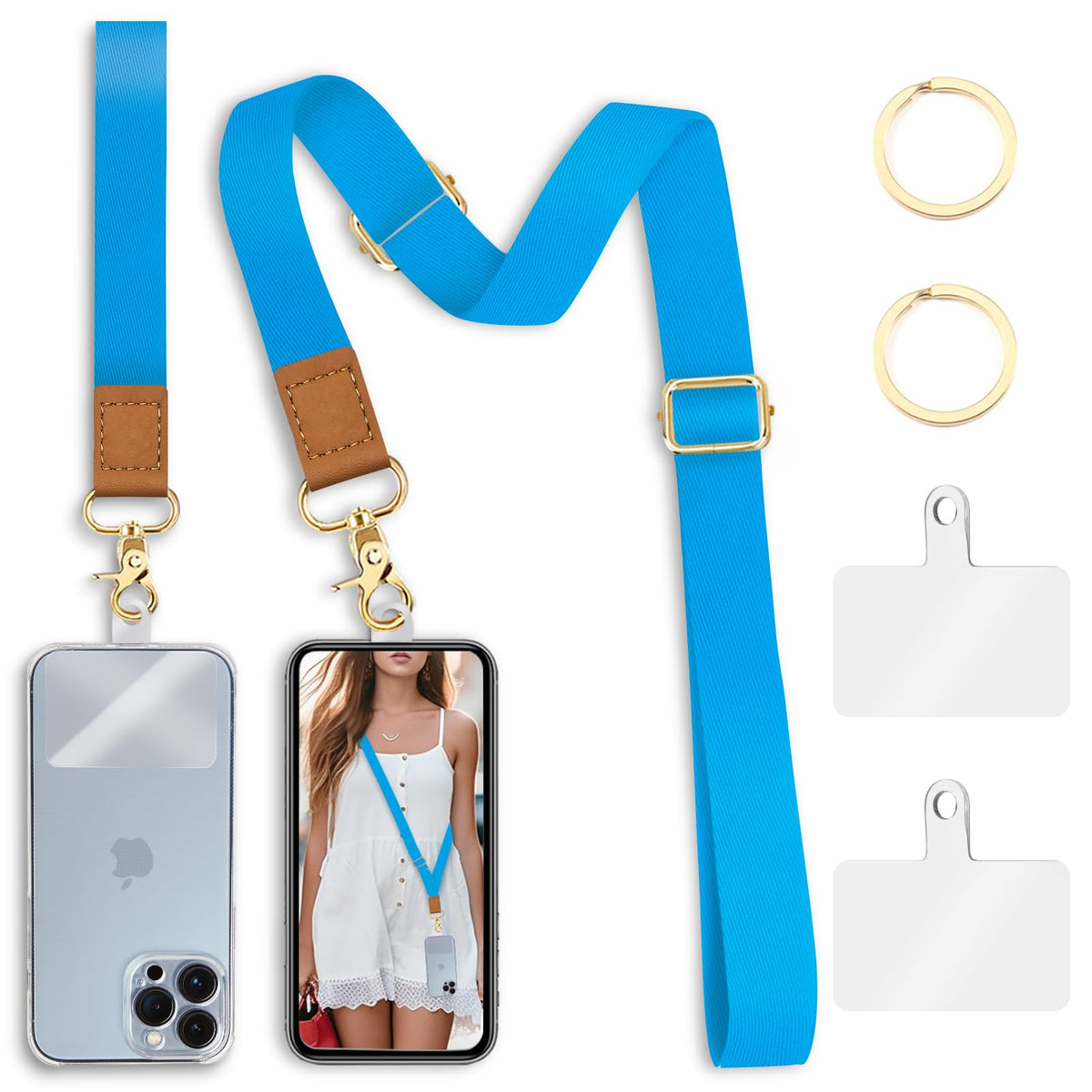 Piefly Phone Lanyard Crossbody Phone Strap, Blue Cell Phone Lanyards For Around The Neck Wristlet Shoulder, Wrist Strap For Keys