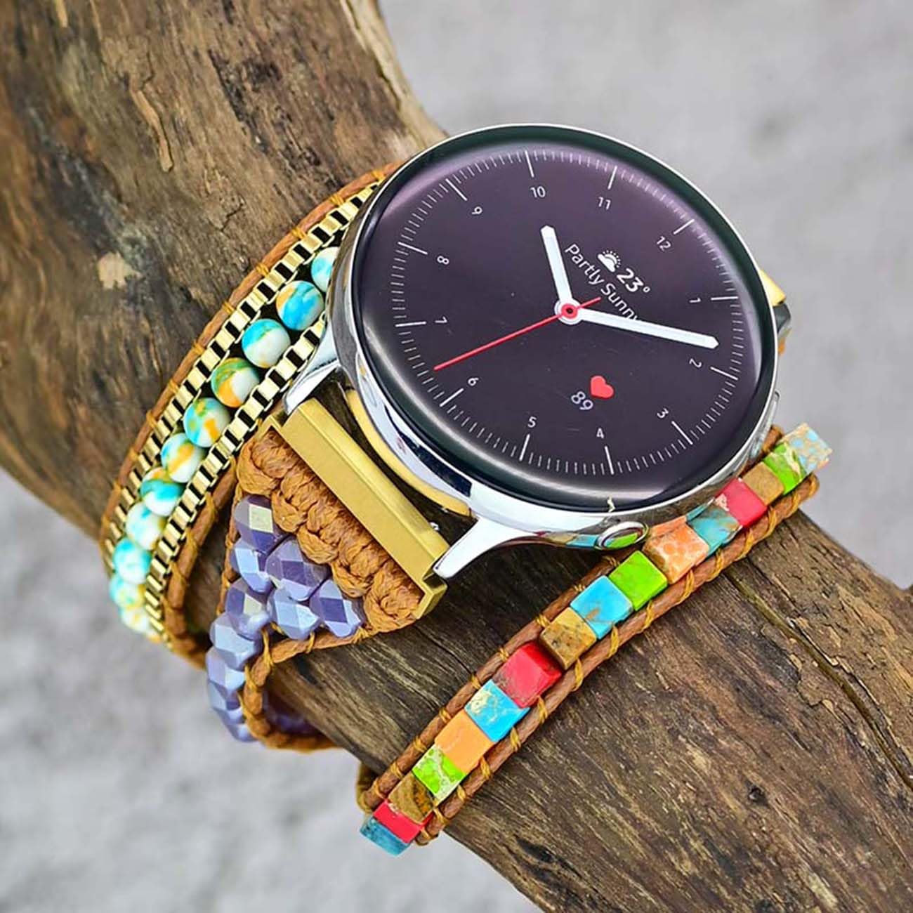 Somesame Compatible With Samsung Galaxy Watch 6/5/4/Active 2 40Mm 44Mm Band/Watch 6 Classic/Galaxy Watch 5 Pro 45Mm/Watch 4 Classic,20Mm Boho Beaded 3 Wraps Chakra Bracelet Watch Strap For Women Men