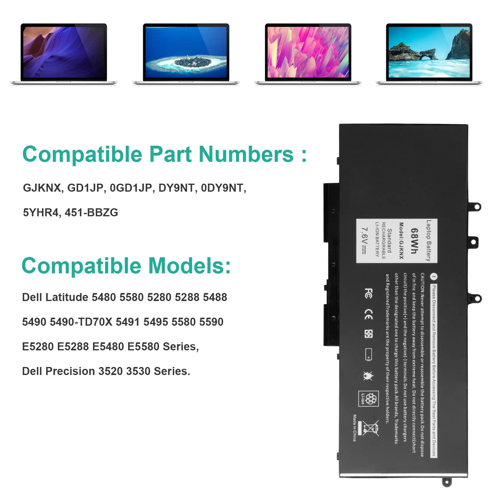 Futurebatt 68Wh Gjknx Battery Replacement For Dell Latitude 5480 5580 5280 5288 5488 5490 E5280 E5288 E5480 E5580 Series.P/N:Bat