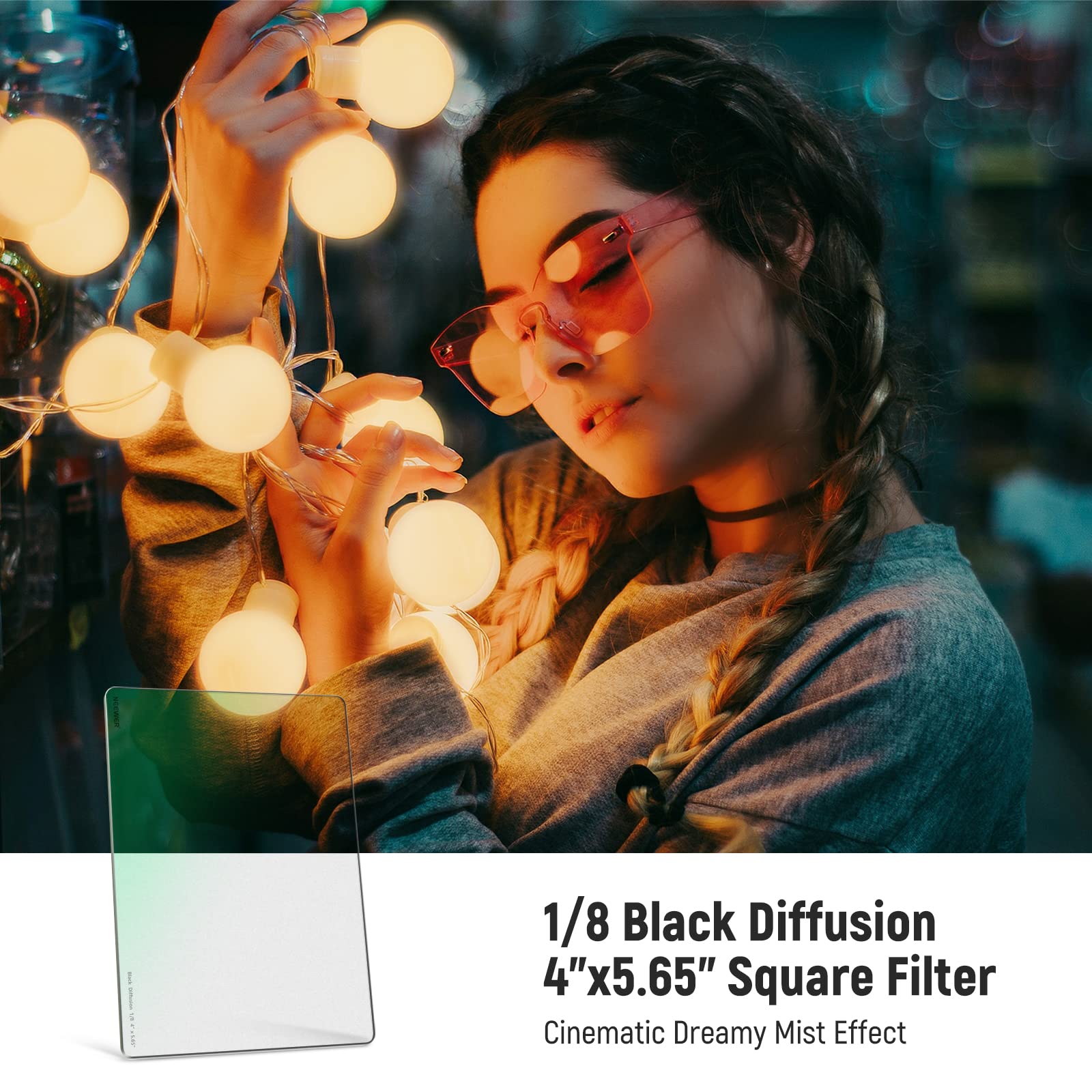 Neewer 1/8 Black Diffusion Mist Dreamy Effect 4''X5.65'' Cinema Square Filter (Rectangular) With Hd Optical Glass Compatible Wit