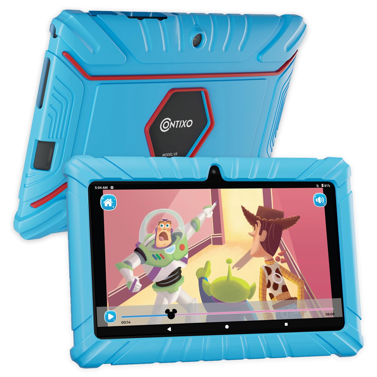 Contixo Kids Tablet, V8 7� Toddler Tablet, 16Gb Android 11 Tablet With Case, Learning Games Included, Parental Control Family Link, Wifi Dual Camera, Teacher Approved Tablet For Kids, Blue 2022