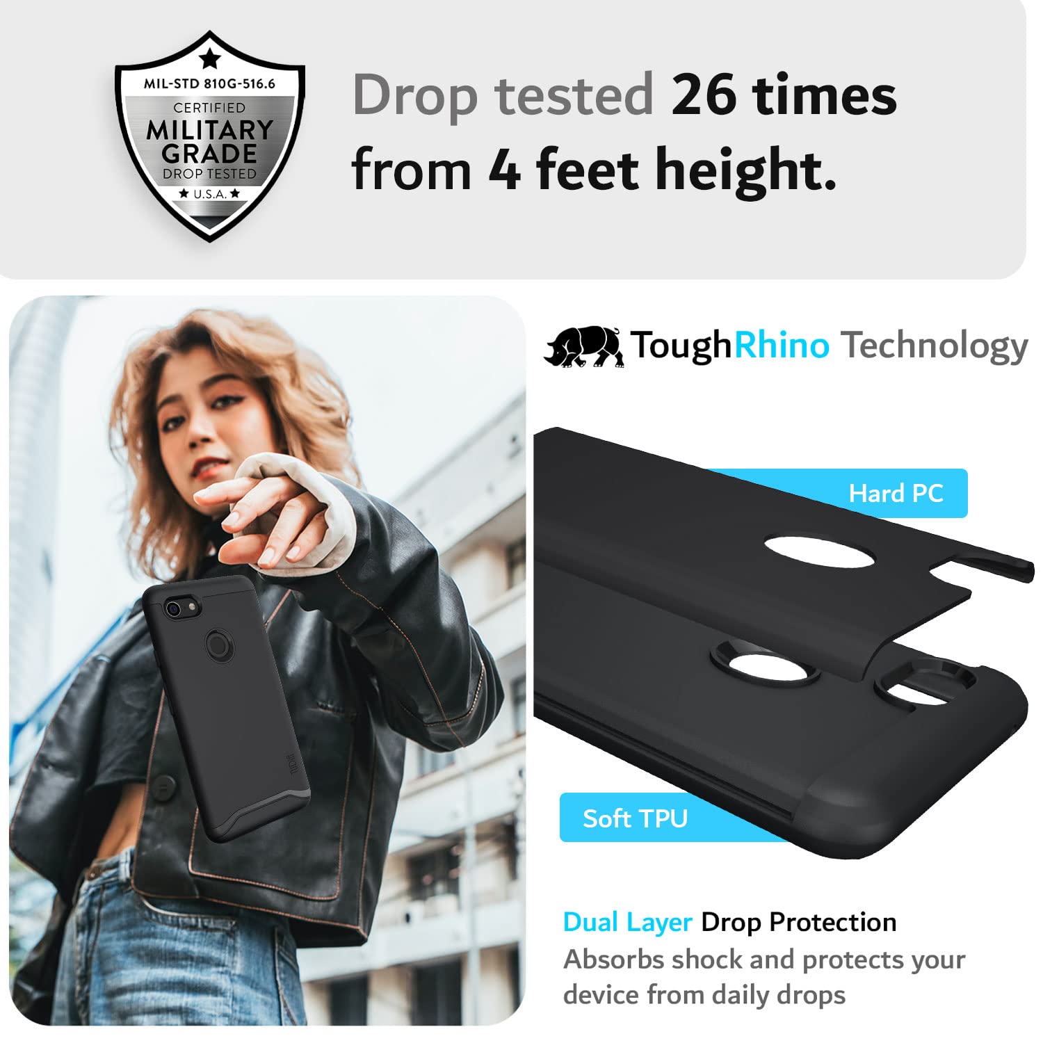 Tudia Dualshield Designed For Google Pixel 3 Xl Case (2018), [Merge] Shockproof Military Grade Raised Edge Slim Dual Layer Heavy