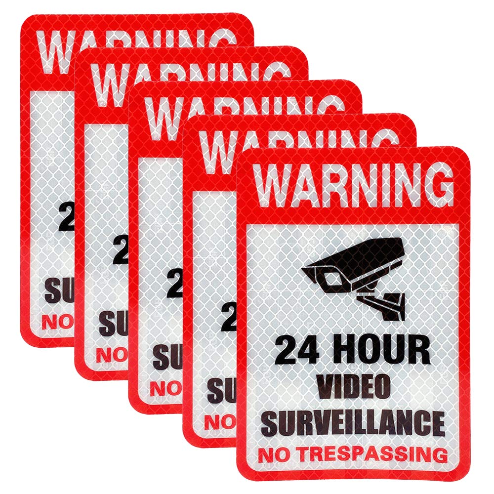 5 Pack Video Surveillance Sign Reflective Sticker Decal Self Adhesive 5.9' X 4', No Trespassing Warning Sign For Home Business Cctv Security Camera, Uv Protected & Waterproof, Indoor & Outdoor Use