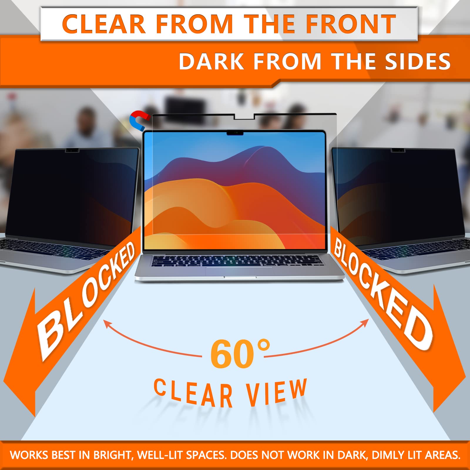 Zoegaa Macbook Air M2 Privacy Screen, Compatible With 2024/2023 Macbook Air M2 Privacy Screen Protector, Magnetic Removable Anti