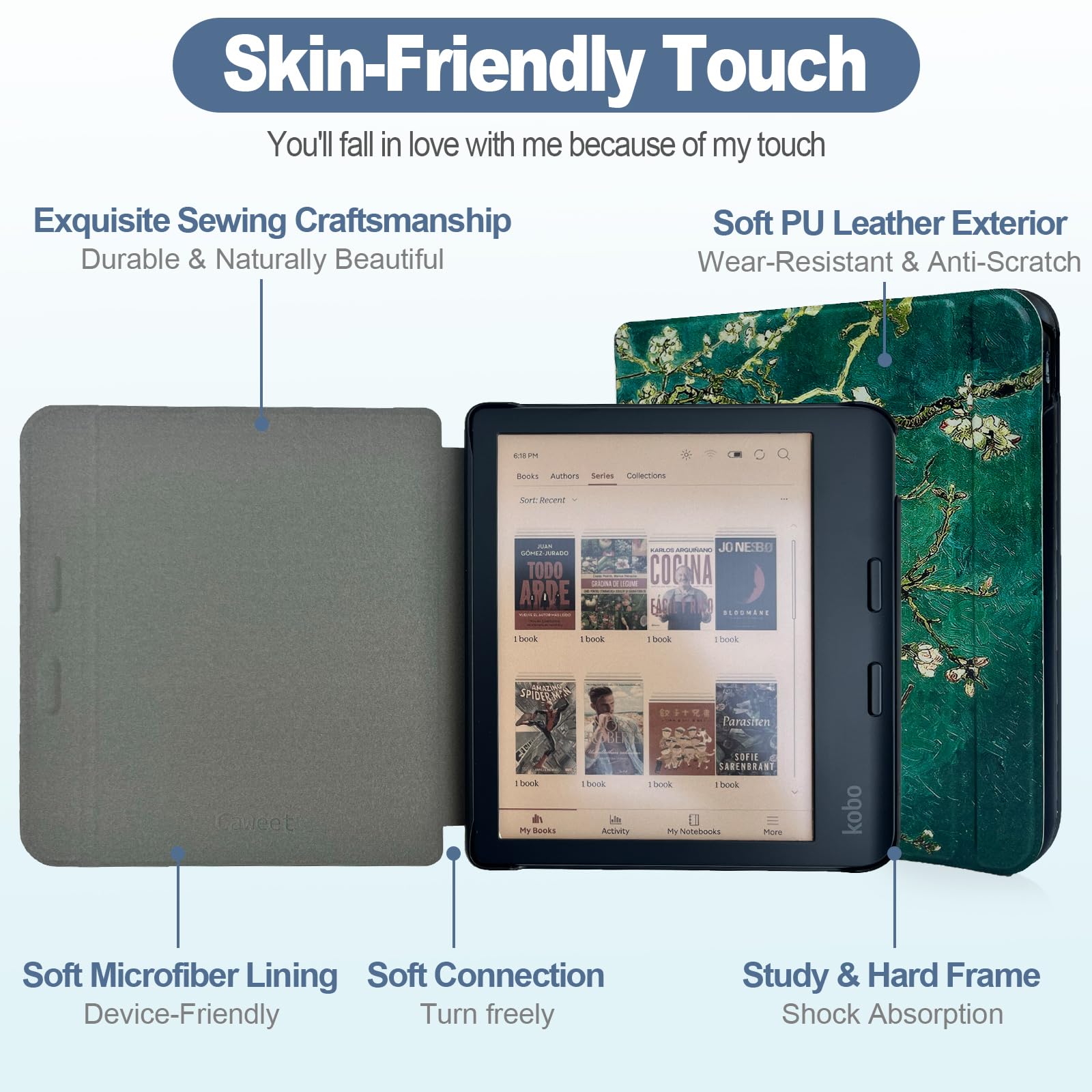 Caweet Case For Kobo Libra Colour (Model:N428, 2024 Release), Ultra Lightweight Pu Leather Shell Cover With Auto Wake/Sleep, Alm