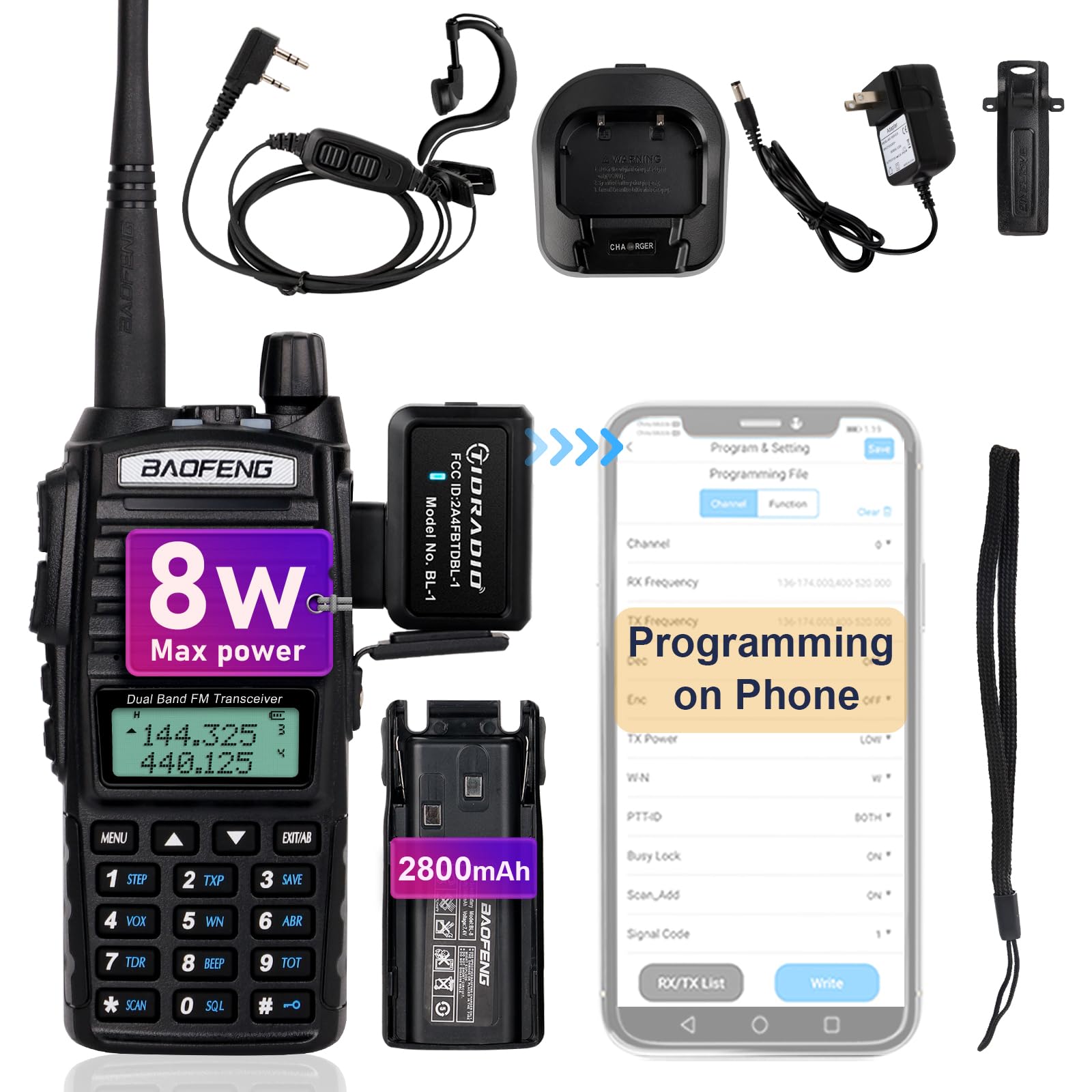 Baofeng Uv 82 Baofeng Radio High Power Ham Radio Handheld With Wireless Programmer (No Driver Issues),Walkie Talkies With Earpie