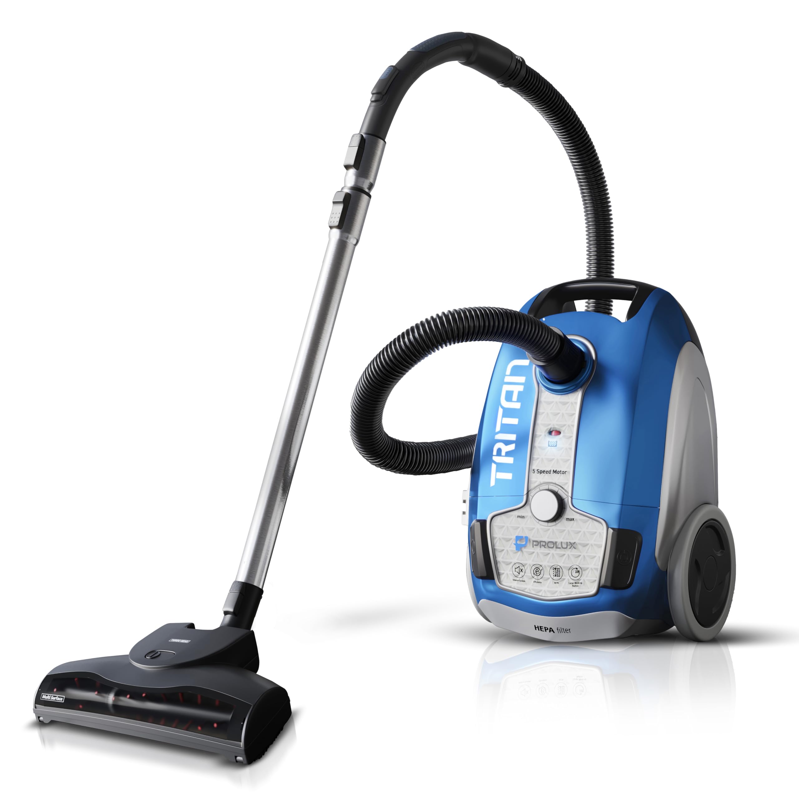 Prolux Tritan Bagged Canister Vacuum Cleaner, HEPA Filtration, Complete Home Care Tool Kit, Pet Hair No More, Adjustable Power S