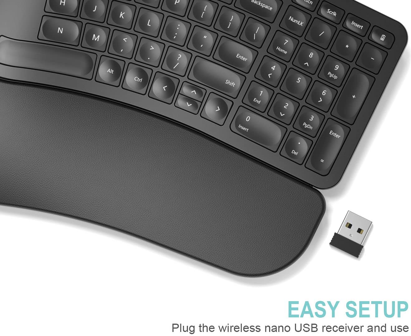 Arteck Split Ergonomic Keyboard With Cushioned Wrist And Palm Rest, 2.4G Usb Wireless Comfortable Natural Ergonomic Split Keyboa