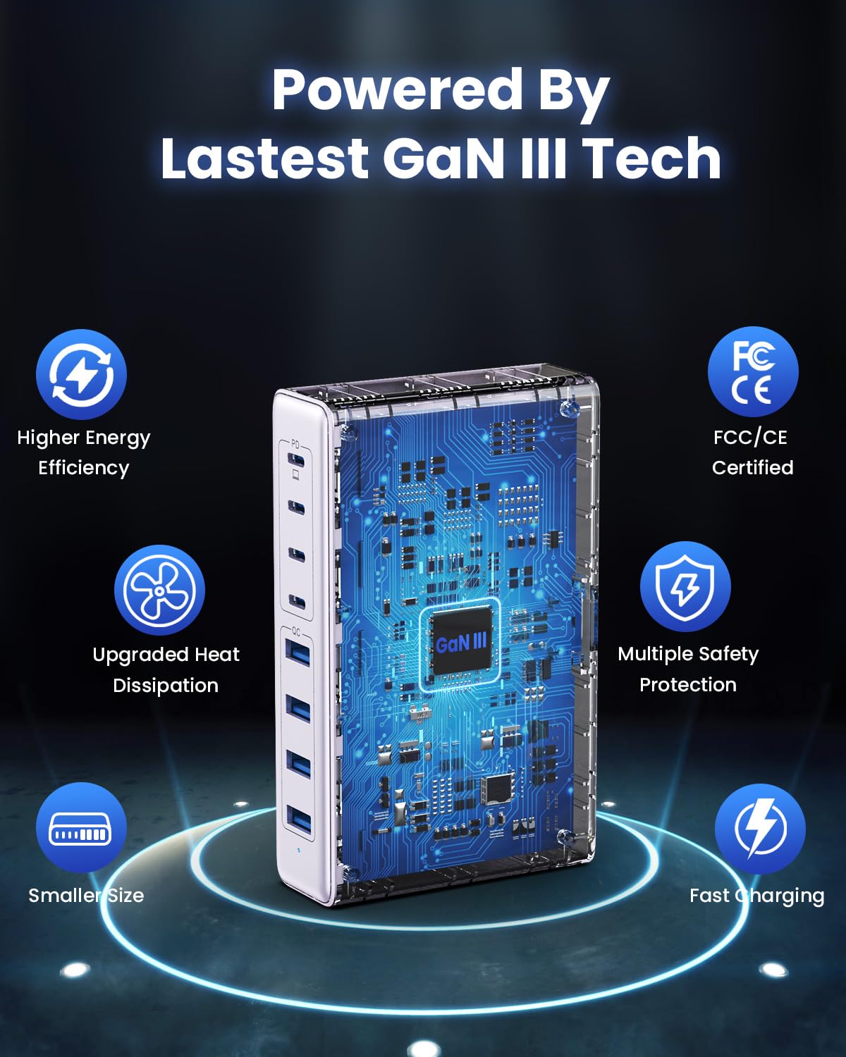 Usb C Charger 200W,Gan Iii 8 Ports Usb C Charger Block,Qc4.0 Fast Phone Charging Station Hub+Pd 65W Usb C Laptop Charger Adapter