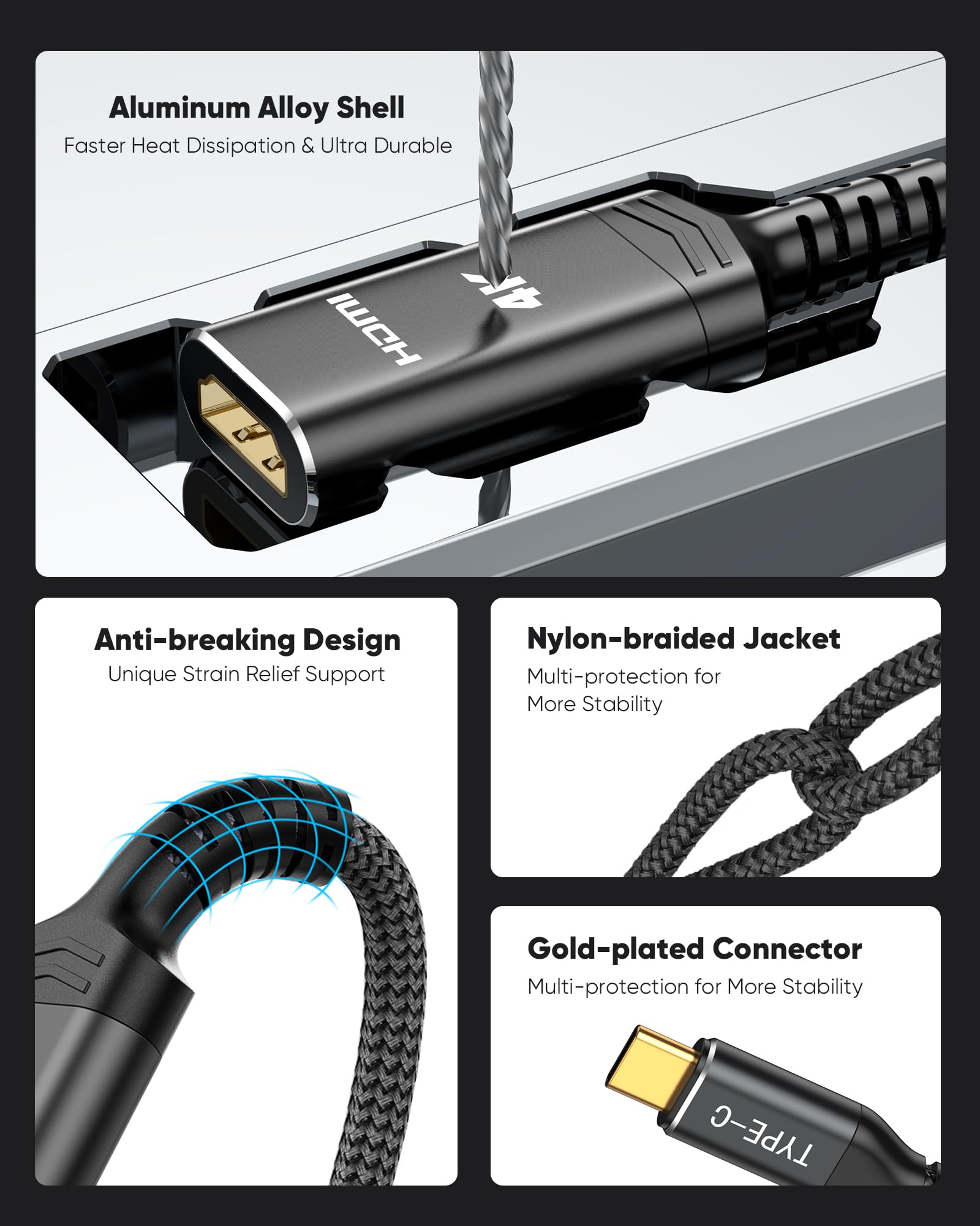 Highwings 4K@60Hz Usb C To Hdmi Adapter, [High Speed, Thunderbolt 3/4] Usb Type C To Hdmi Adapter Groundbreaking Performance, Co