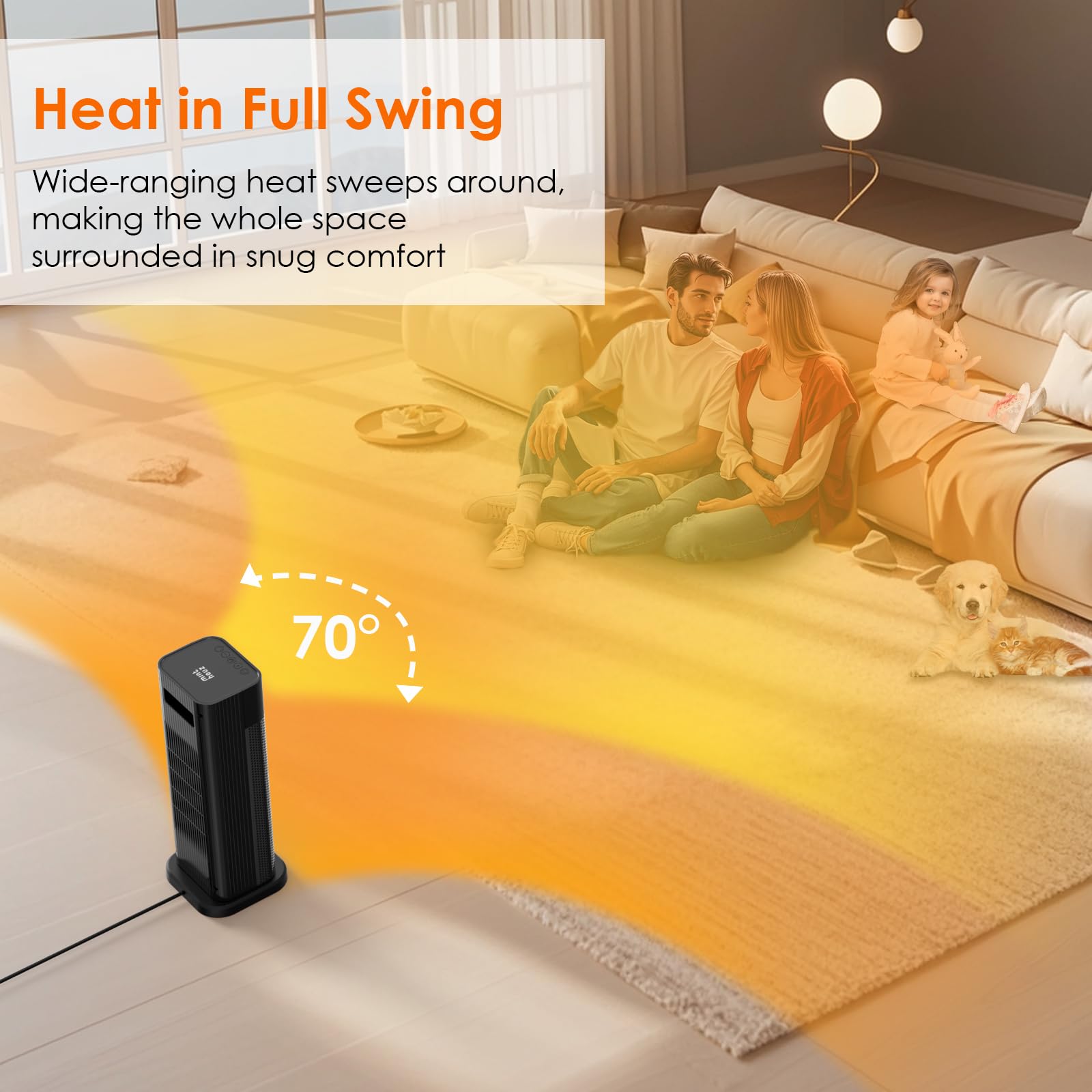 Space Heater   1500W Ptc Ceramic Tower Heaters For Indoor Use With Adjustable Thermostat, Timer And Remote Control, Quick 1S Hea