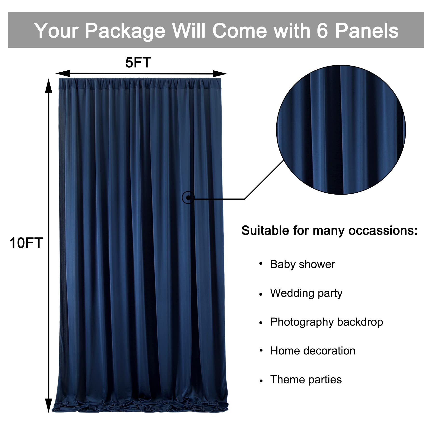 10 Ft X 30 Ft Wrinkle Free Navy Blue Backdrop Curtain Panels, Polyester Photography Backdrop Drapes, Wedding Party Home Decorati
