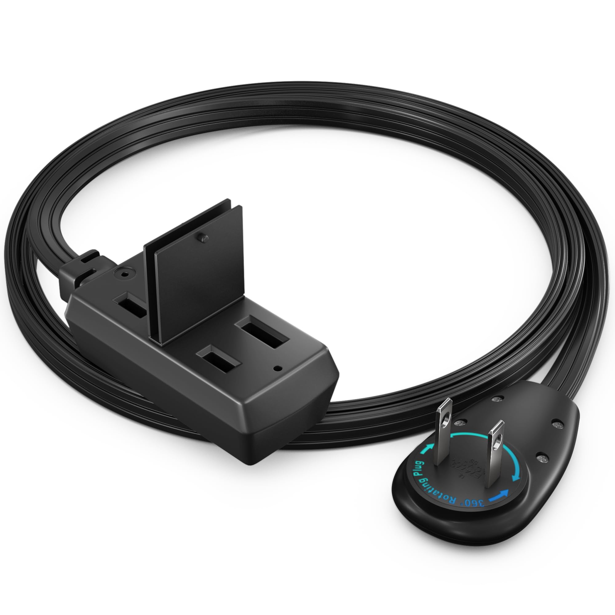 Maximm Cable 2Ft 360 Rotating Flat Plug Extension Cord/Wire, 16 Awg Multi 3 Outlet Extension Wire, 2 Prong With Safety Cover   B