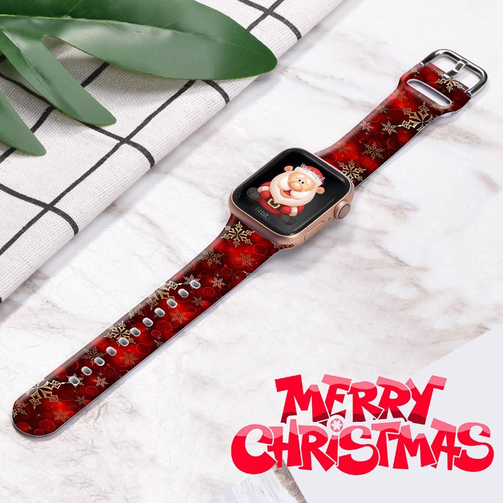 Ftfcase Christmas Silicone Sport Bands Compatible With Fitbit Versa/Versa 2/Versa Versa Se For Women Men, Red Christmas Snowflak
