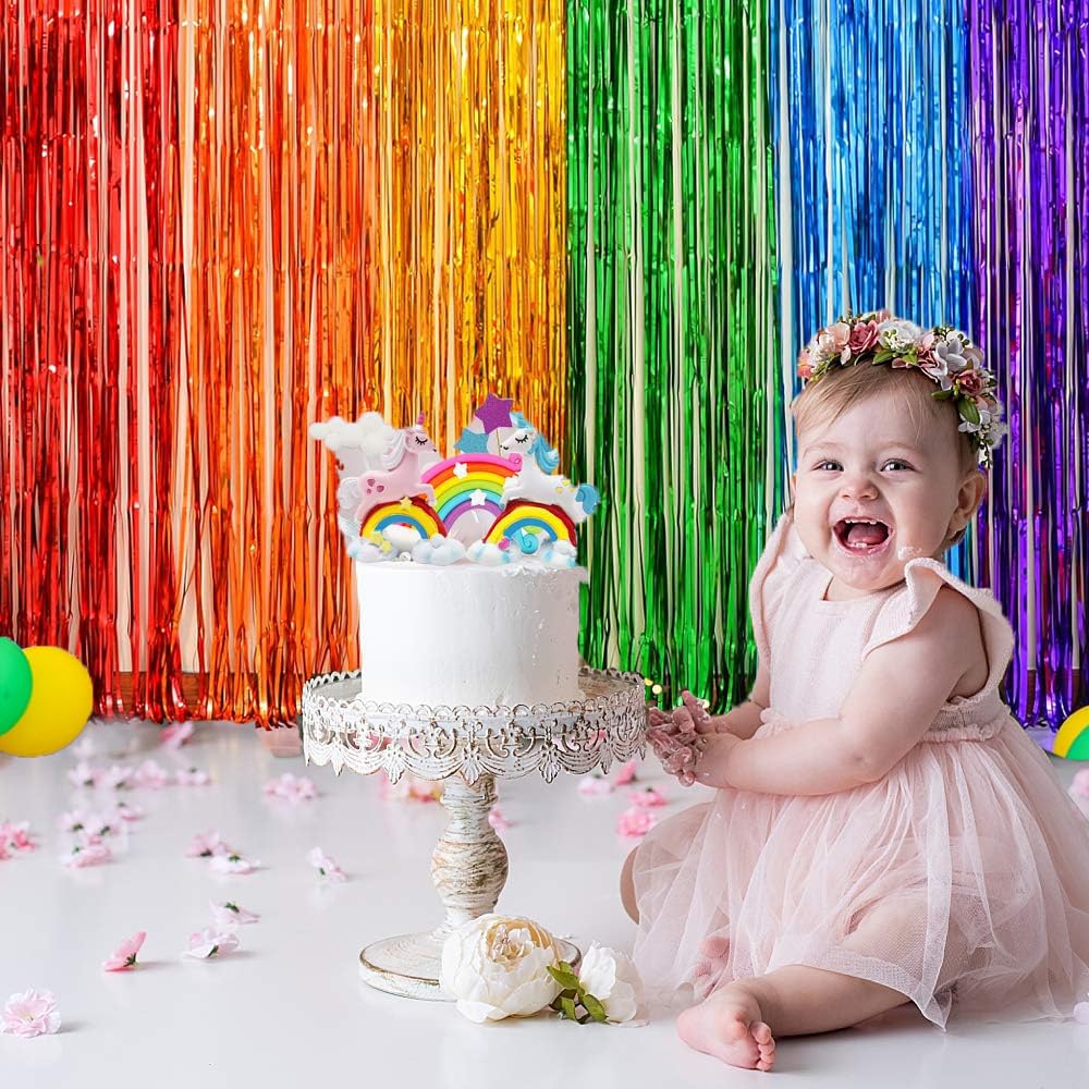 Rainbow Foil Fringe Backdrop Curtains Tinsel Streamers Fiesta Mexican Themed Birthday Party Decorations Fringe Backdrop For Grad