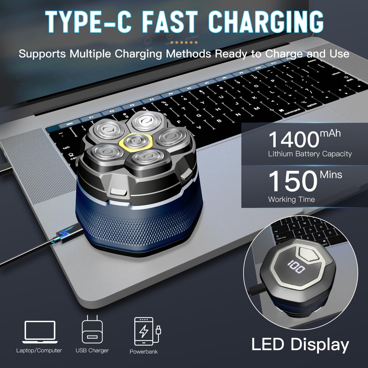 Solimpia Upgraded Head Shaver For Bald Men,Magnetic Electric Razor Hair Trimmer For Men,Large Battery Capacity, Rechargeable Led